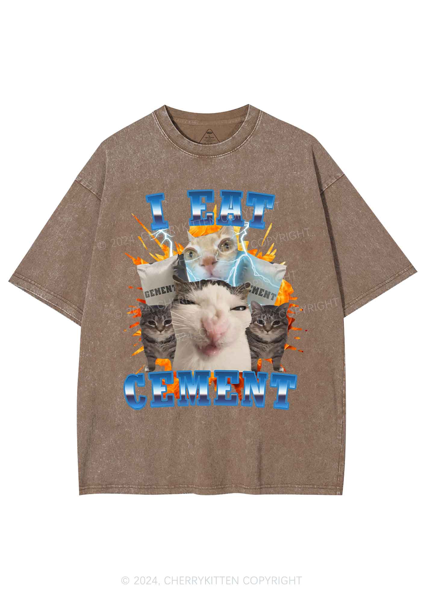 I Eat Cement Funny Cat Y2K Washed Tee Cherrykitten - Image 8