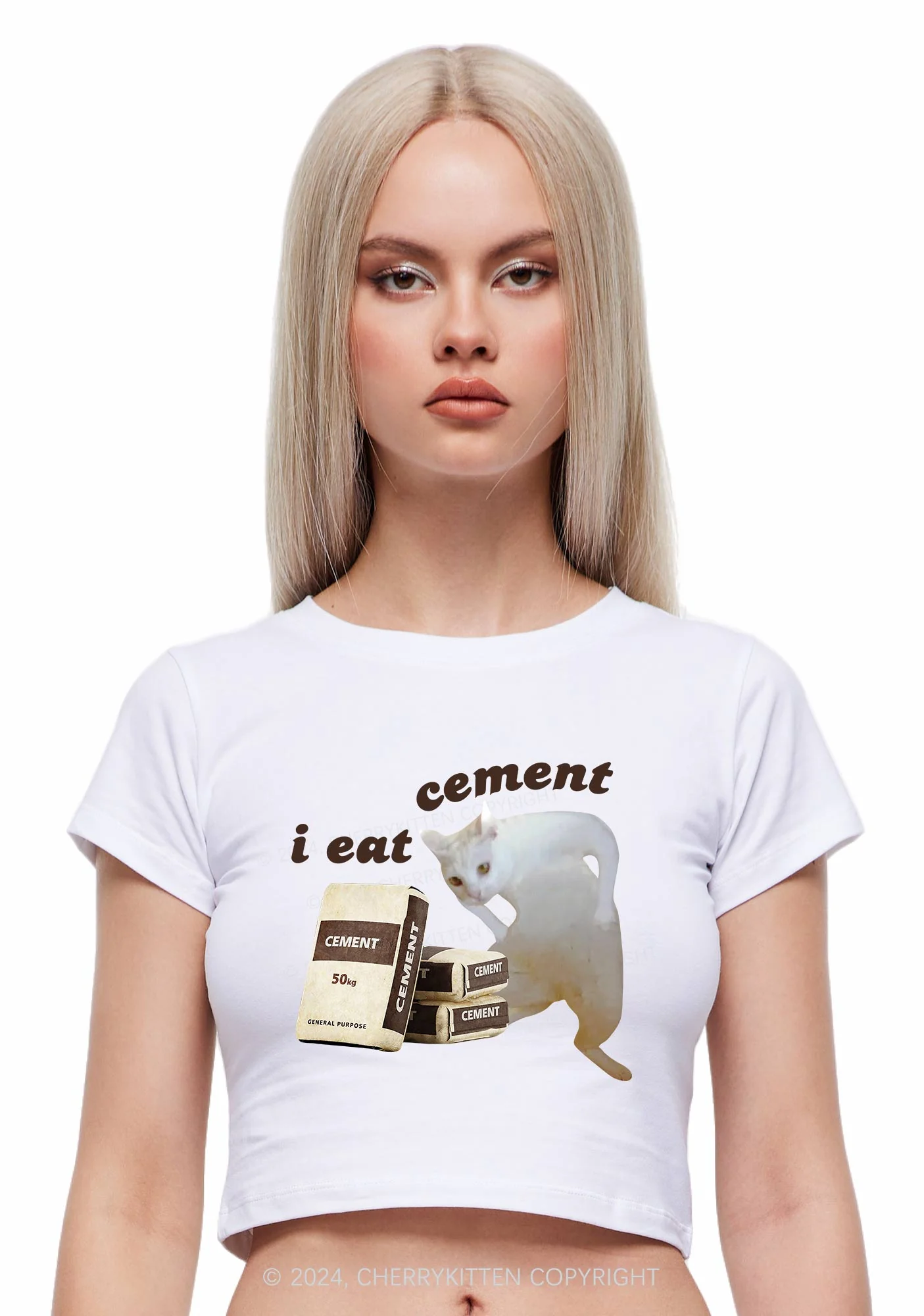 I Eat Cement Y2K Baby Tee Cherrykitten - Image 2