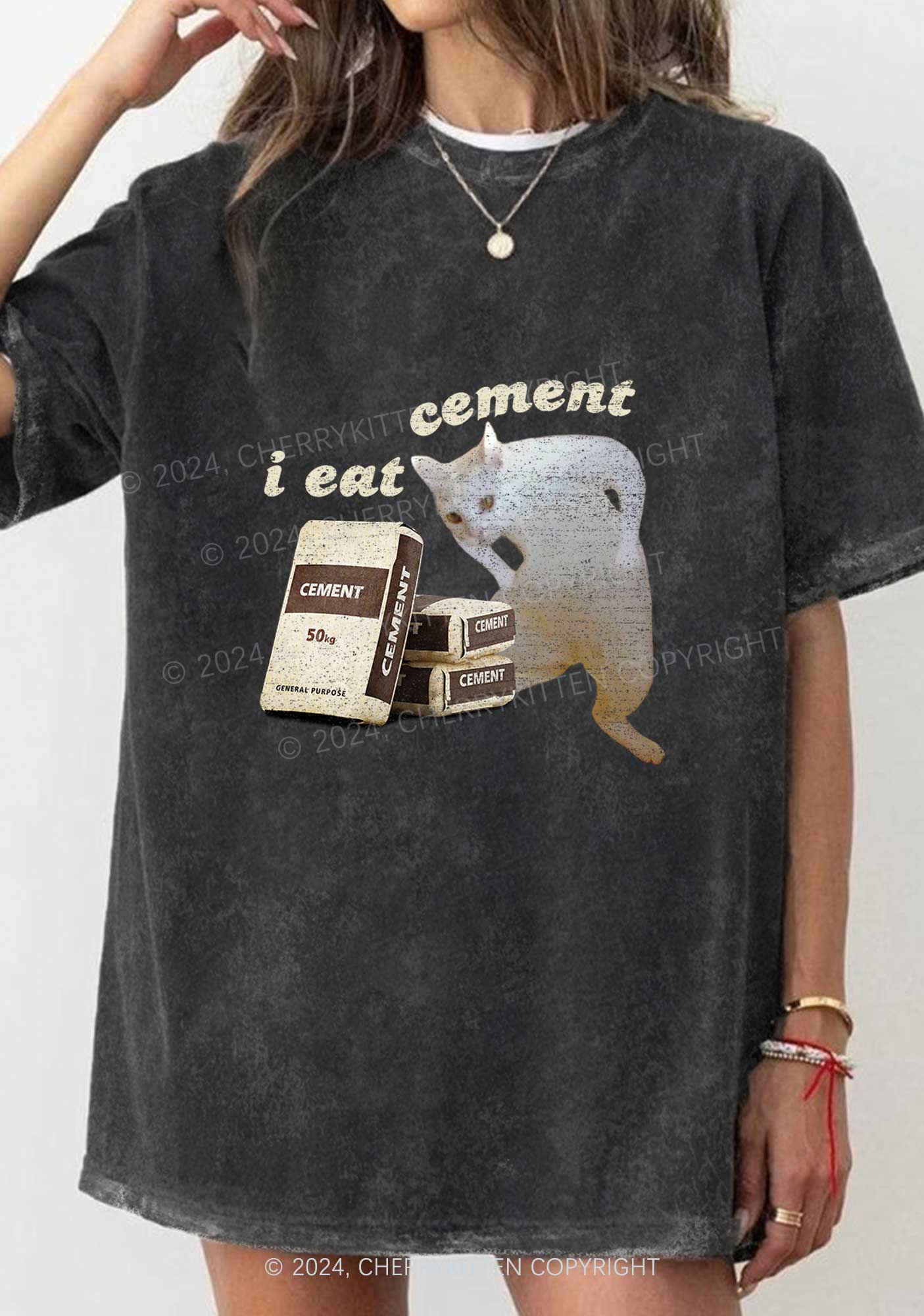 I Eat Cement Y2K Washed Tee Cherrykitten - Image 2