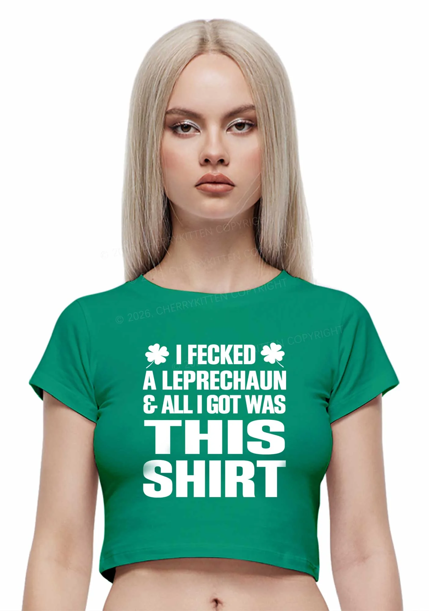 I Fecked A Leprechaun St Patricks Y2K Baby Tee Cherrykitten - Image 2