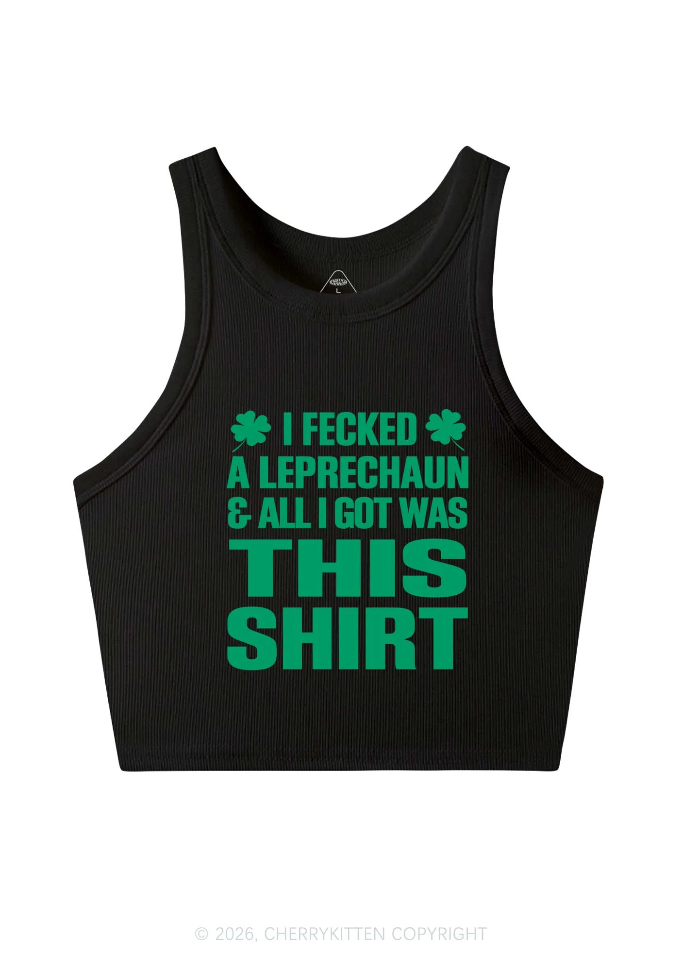 I Fecked A Leprechaun St Patricks Y2K Crop Tank Top Cherrykitten - Image 3