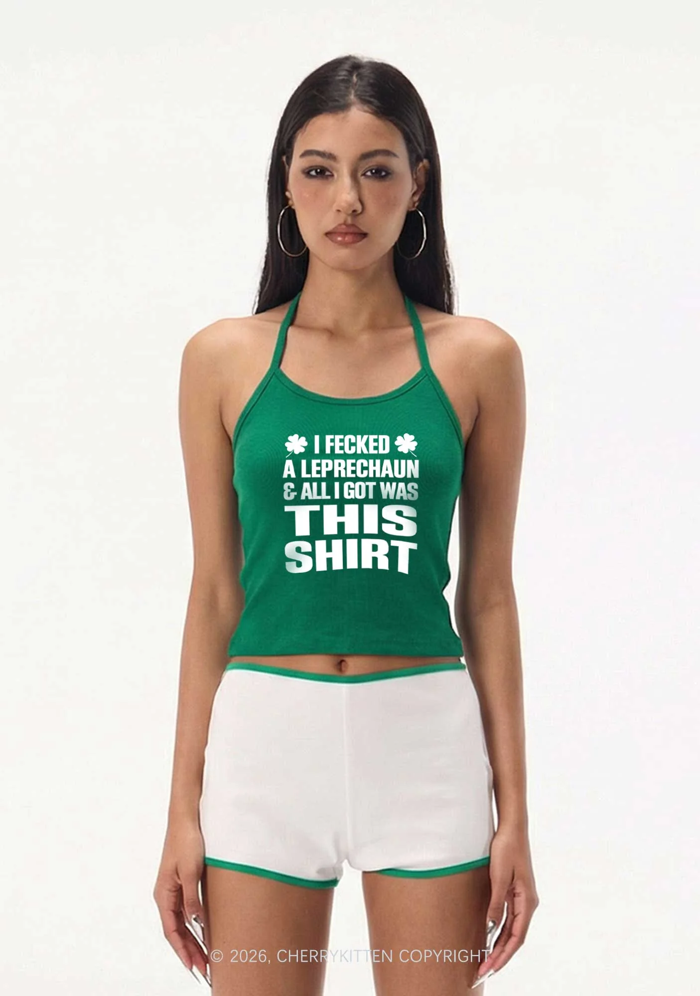I Fecked A Leprechaun St Patricks Y2K Halter Neck Cami Cherrykitten - Image 2