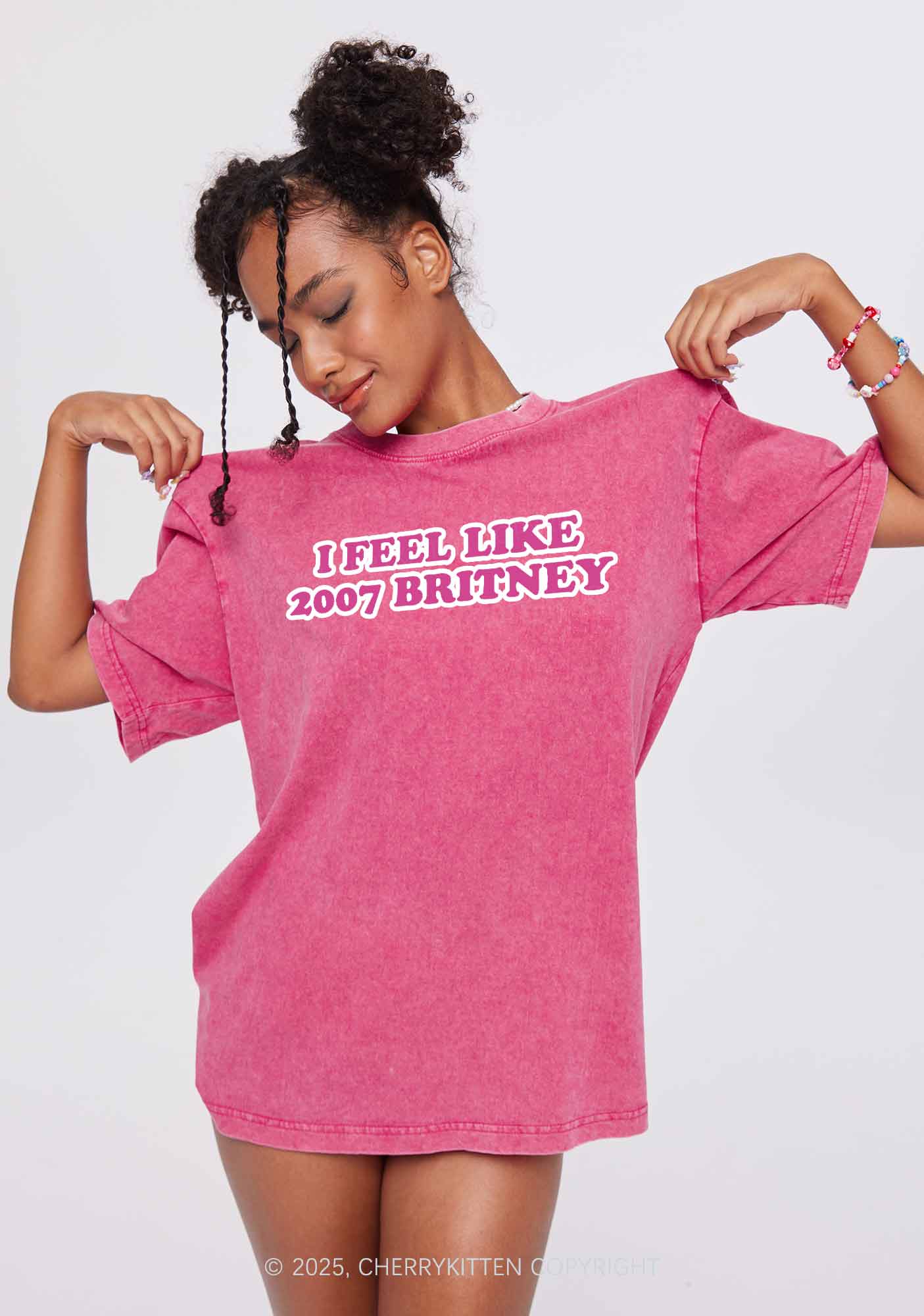 I Feel Like Britney Y2K Shirts Washed Tee Cherrykitten - Image 2