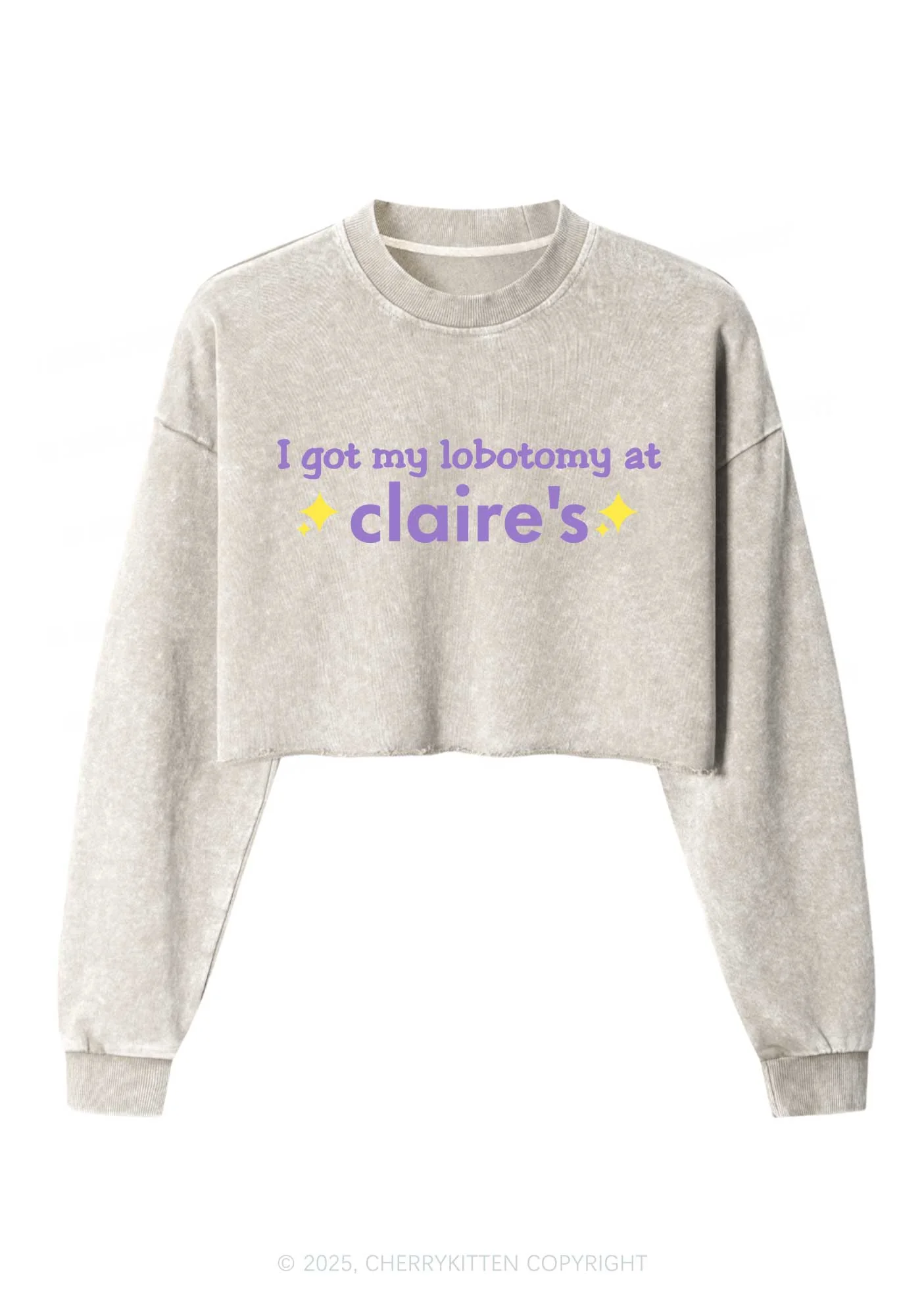 I Got My Lobotomy At Claires Y2K Crop Washed Sweatshirts Cherrykitten - Image 3