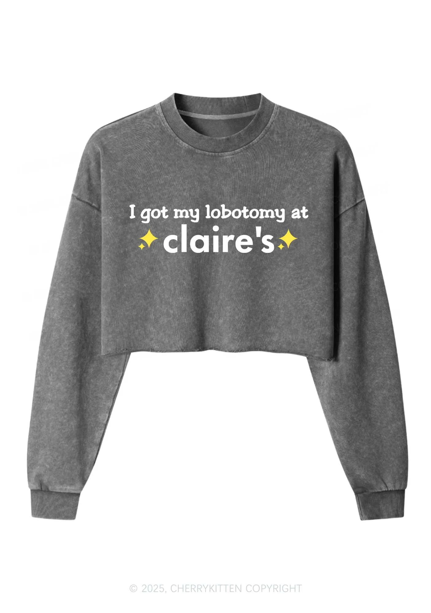 I Got My Lobotomy At Claires Y2K Crop Washed Sweatshirts Cherrykitten - Image 4
