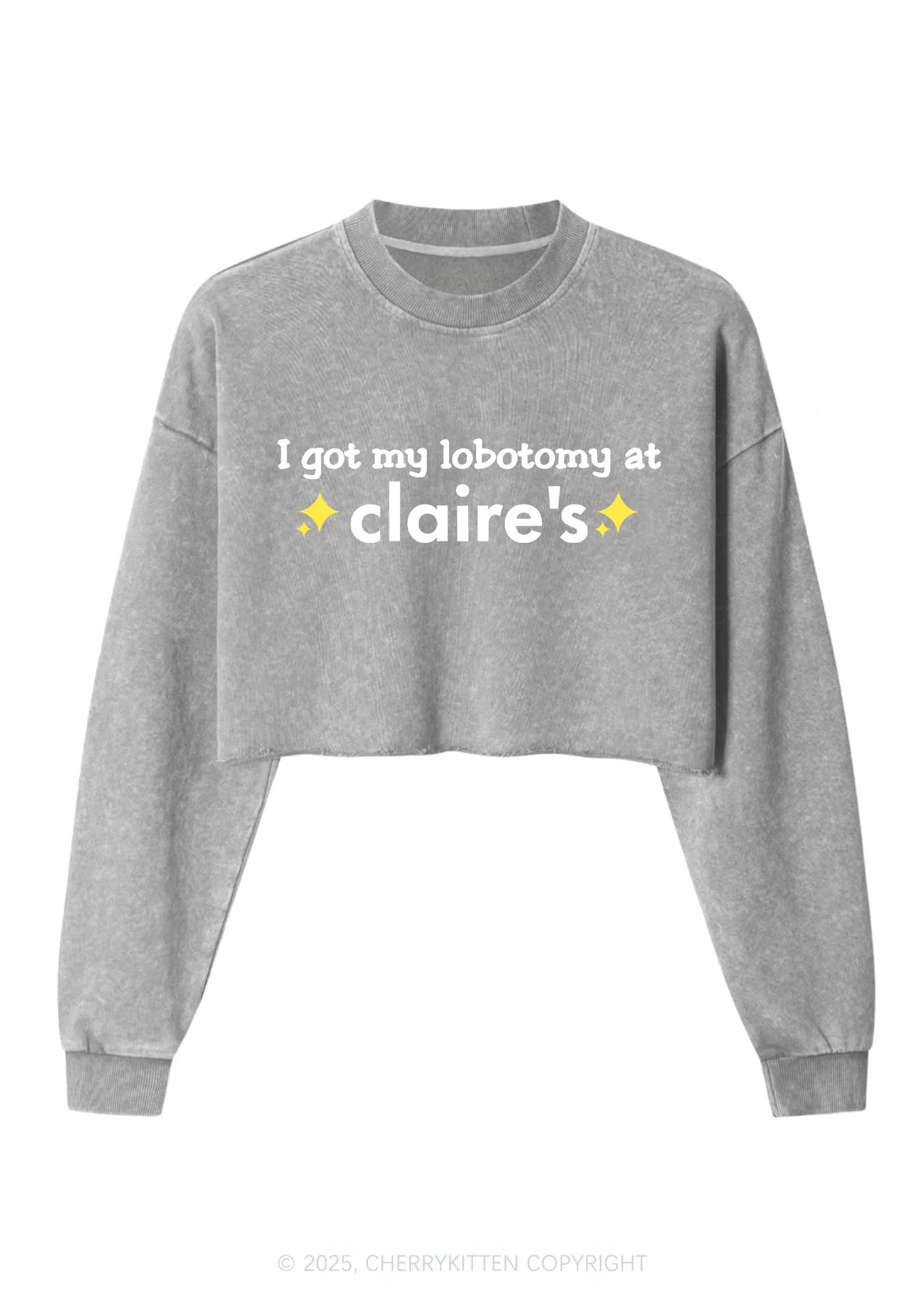 I Got My Lobotomy At Claires Y2K Crop Washed Sweatshirts Cherrykitten - Image 5