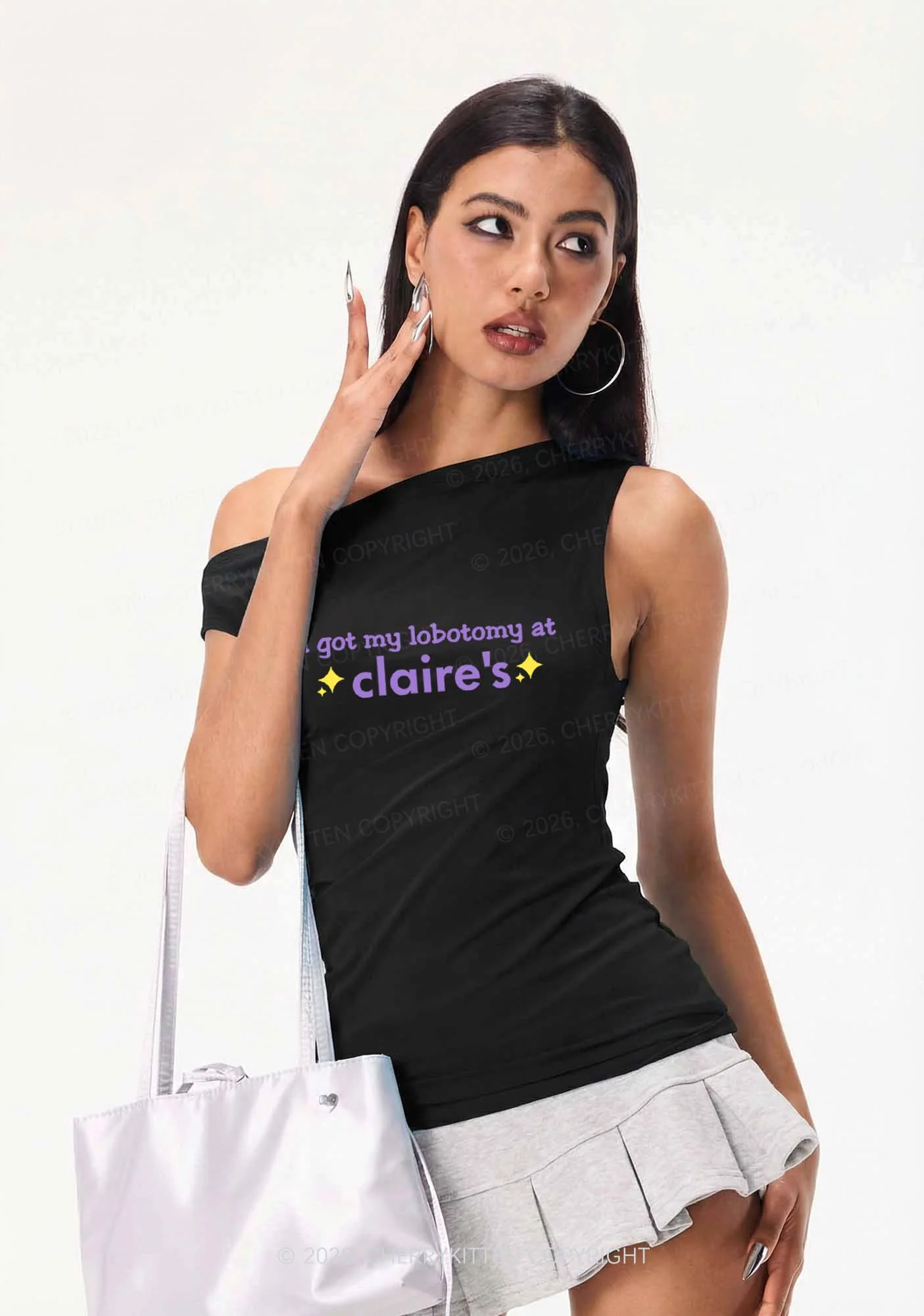 I Got My Lobotomy At Claires Y2K Off Shoulder Tank Top Cherrykitten - Image 2