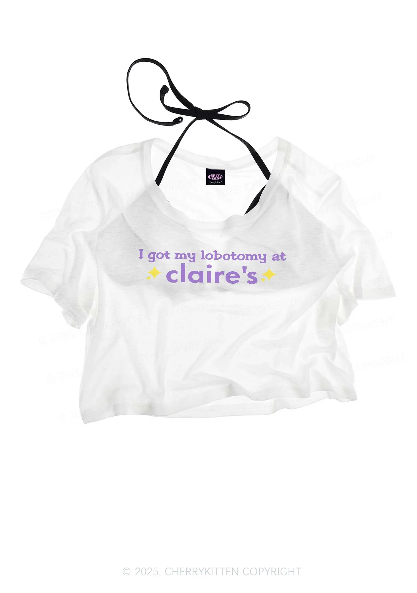 I Got My Lobotomy At Claire's Y2K Sheer Crop Tee Cherrykitten - Image 3