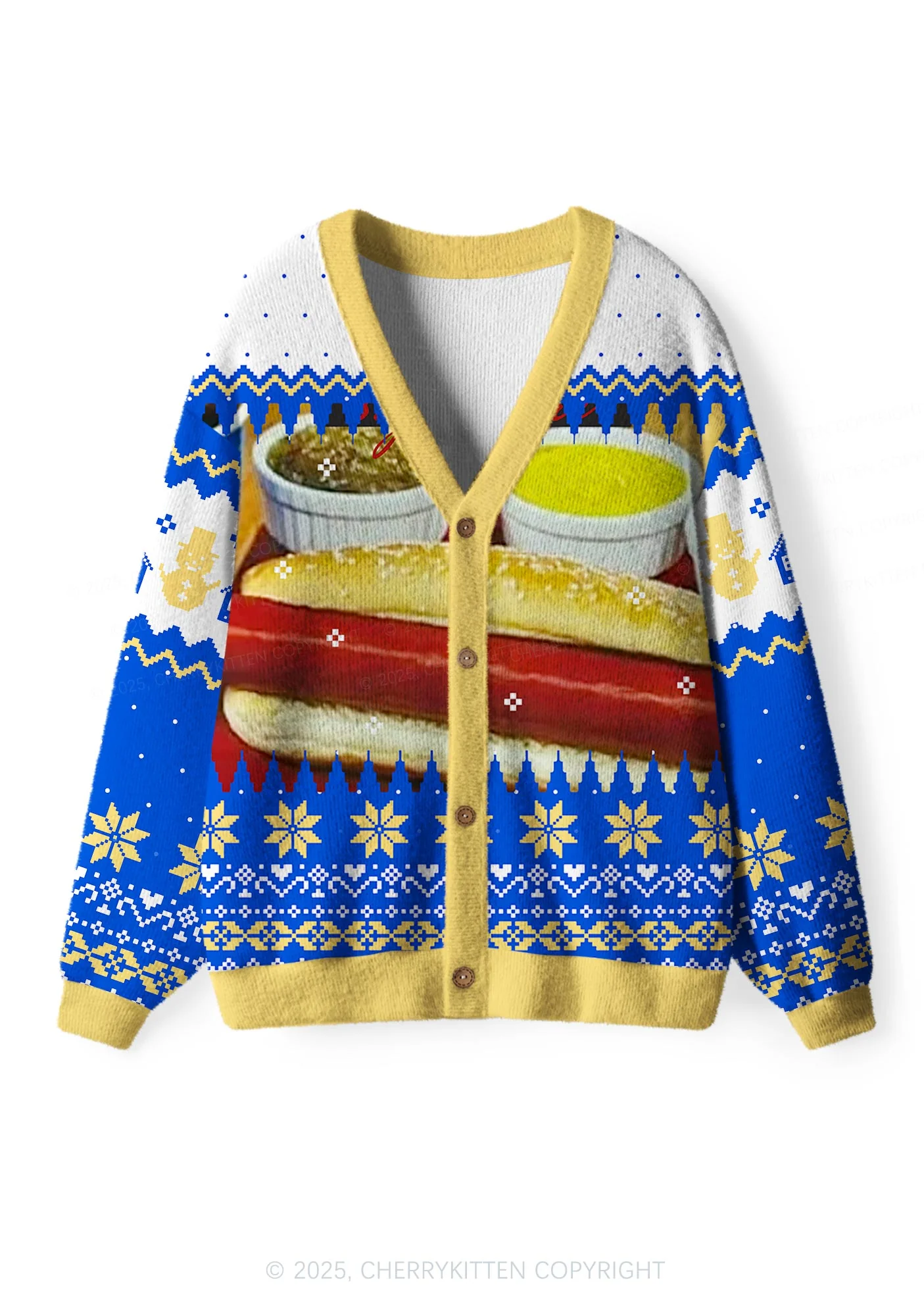 I Got That Hot Dog In Me Y2K Christmas Cardigan Knit Sweatshirt Cherrykitten - Image 2