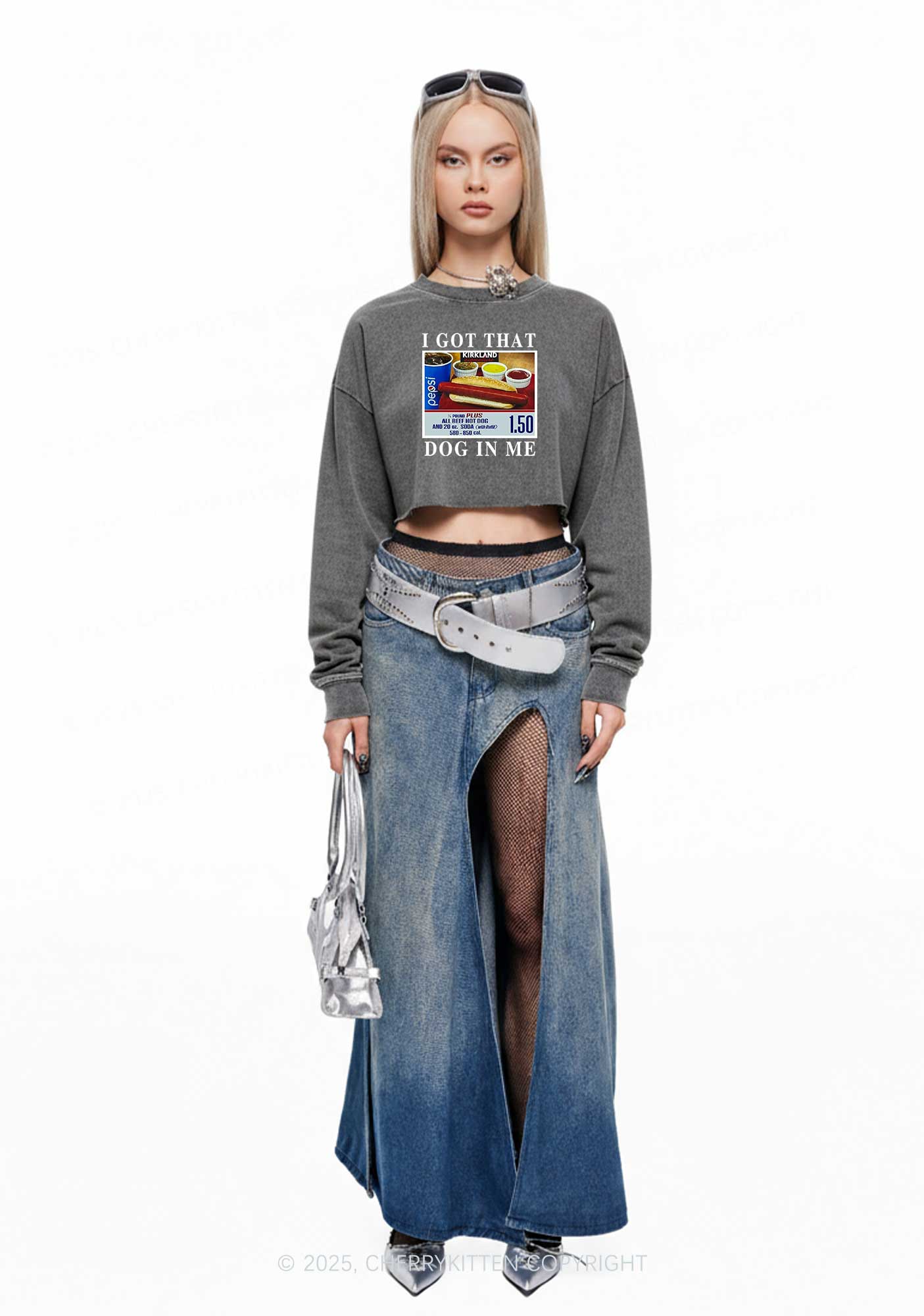 I Got That Hot Dog In Me Y2K Crop Washed Sweatshirts Cherrykitten - Image 2