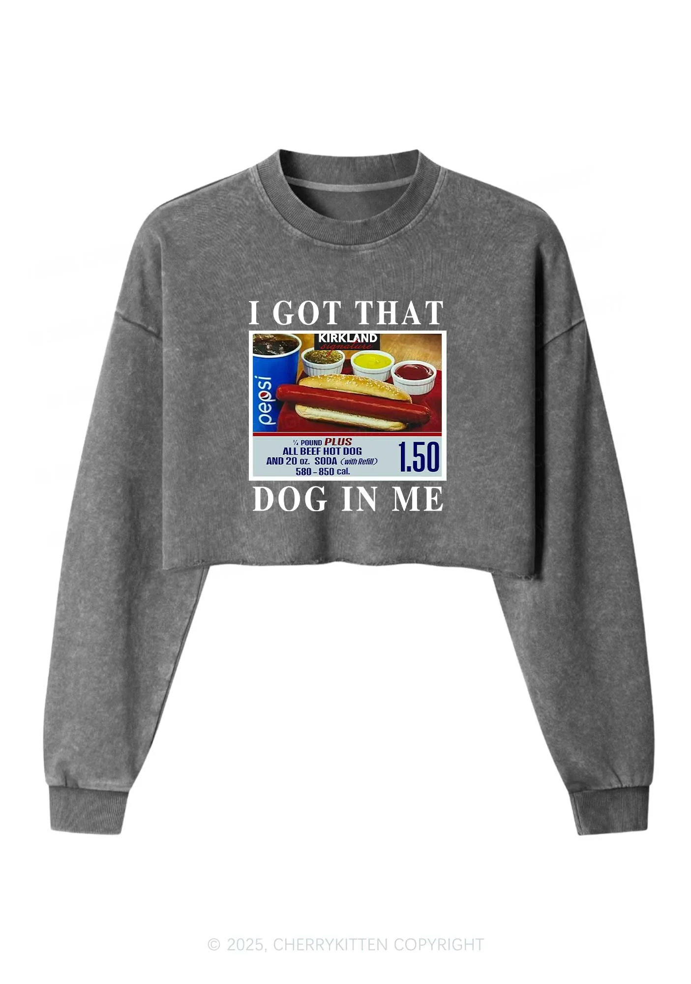 I Got That Hot Dog In Me Y2K Crop Washed Sweatshirts Cherrykitten - Image 4
