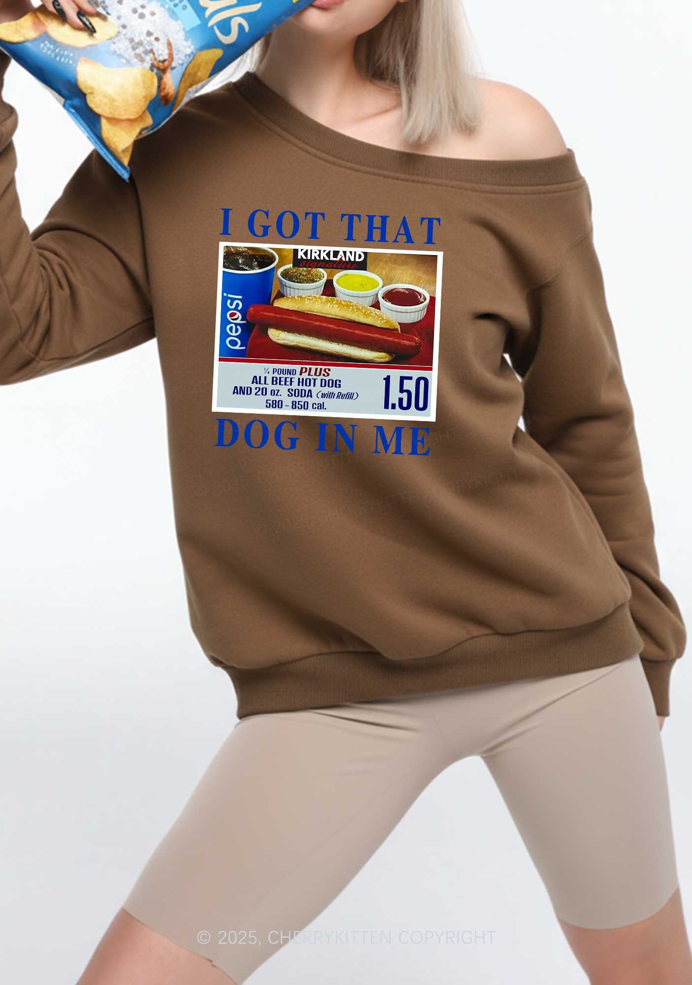 I Got That Hot Dog In Me Y2K Off Shoulder Sweatshirts Cherrykitten - Image 2
