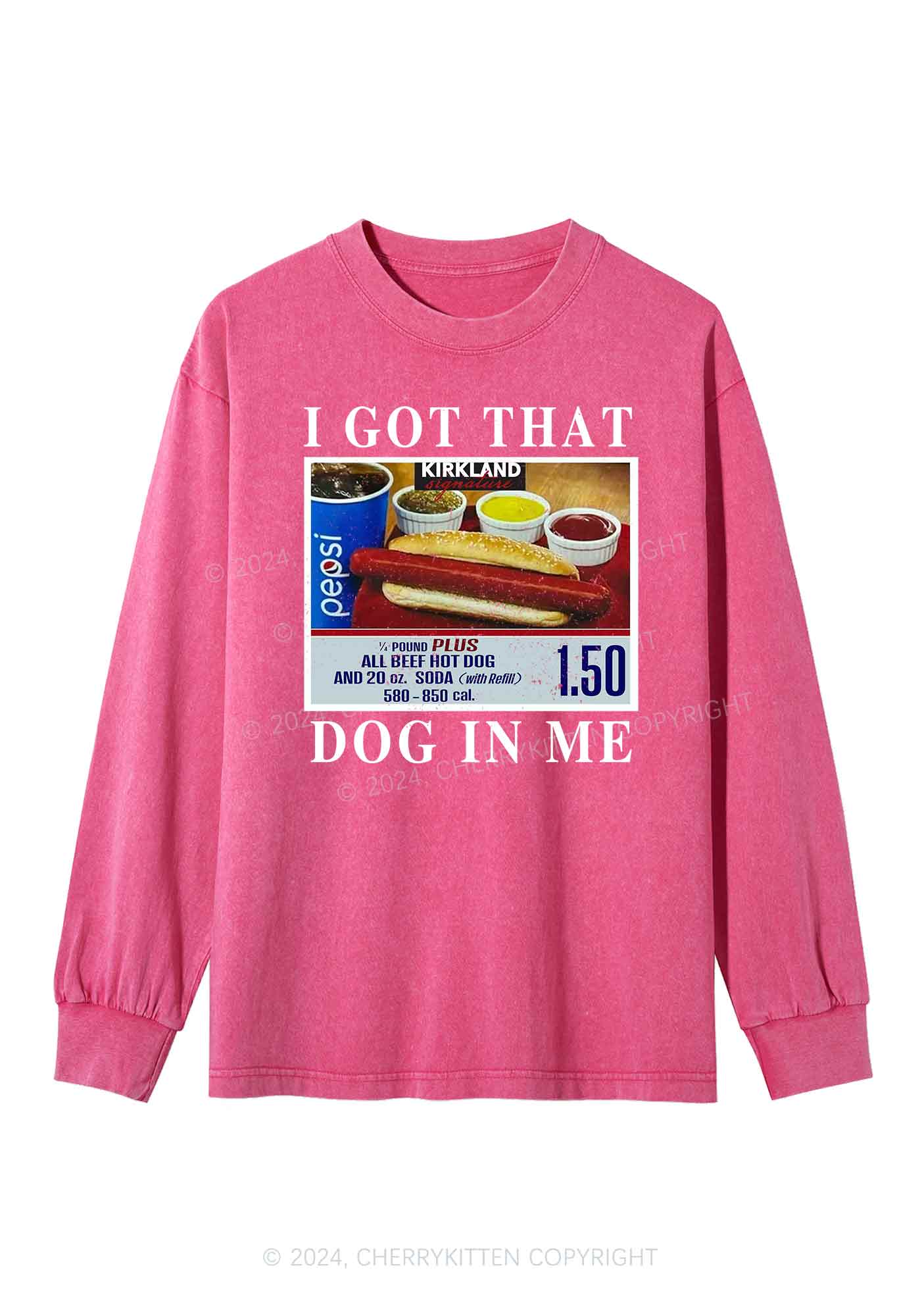I Got That Hot Dog In Me Y2K Washed Long Sleeves Cherrykitten - Image 3