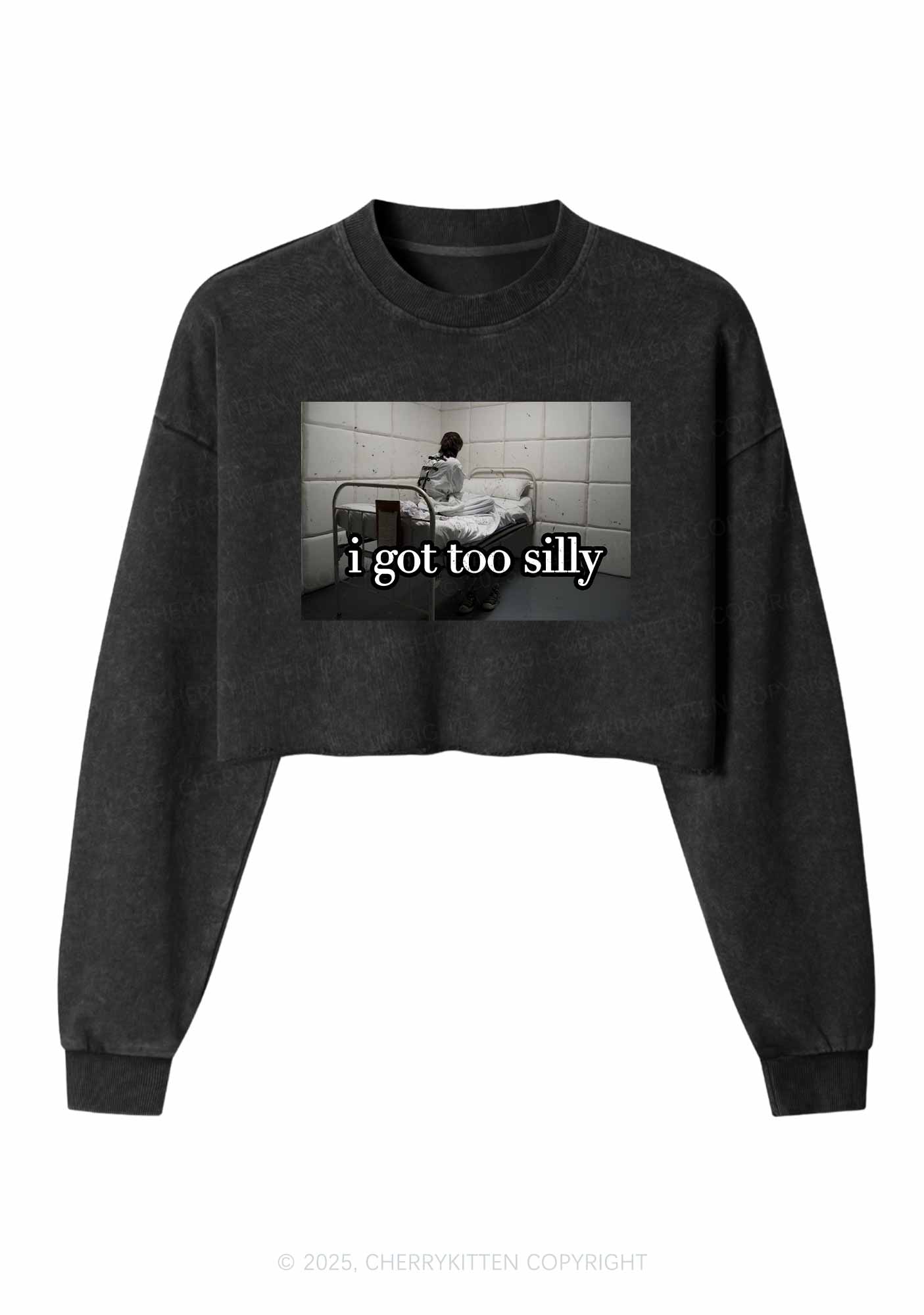 I Got Too Silly Y2K Crop Washed Sweatshirts Cherrykitten - Image 3