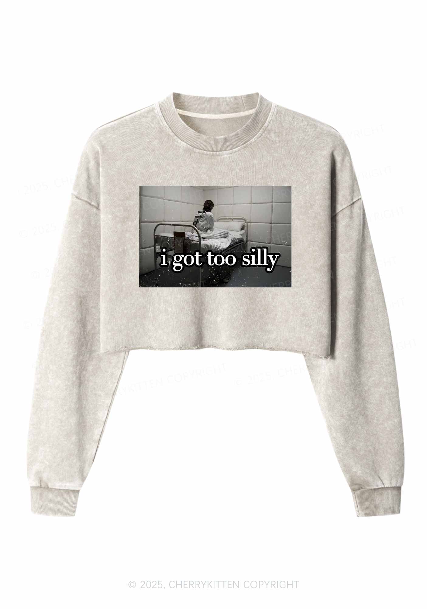I Got Too Silly Y2K Crop Washed Sweatshirts Cherrykitten - Image 4