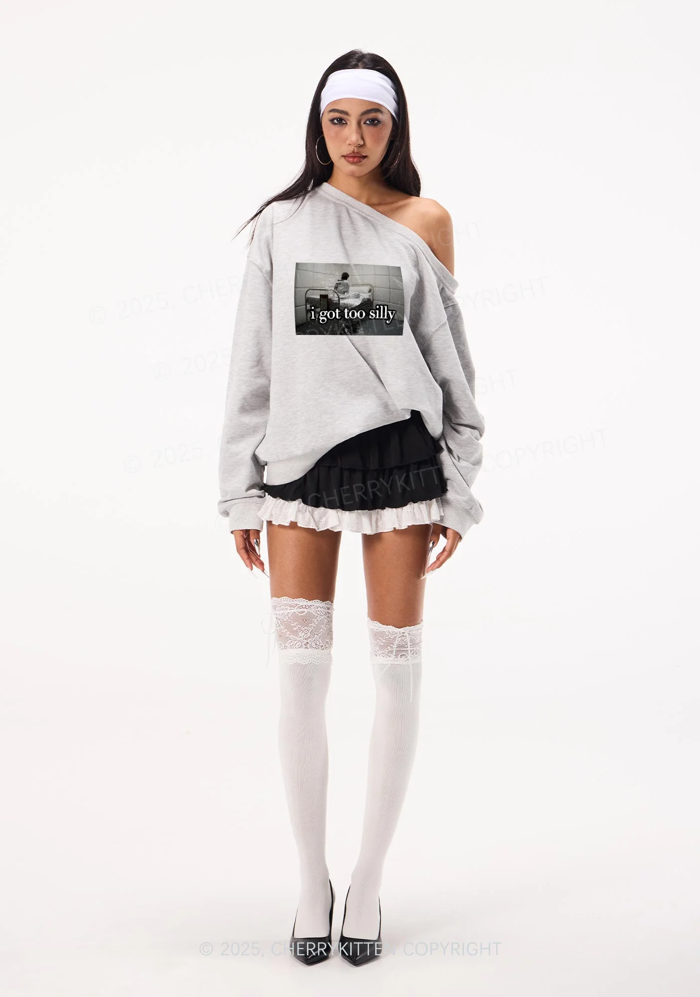 I Got Too Silly Y2K Off Shoulder Sweatshirts Cherrykitten - Image 2