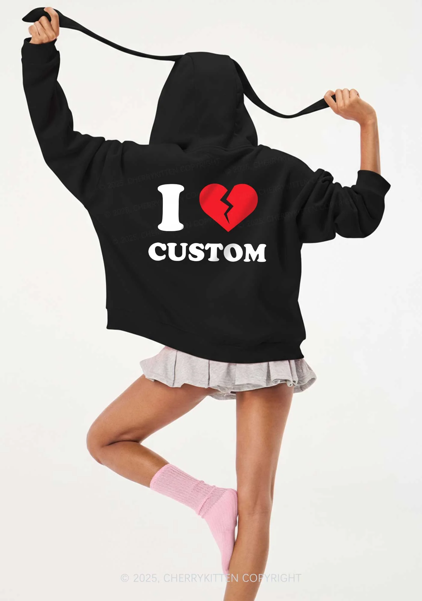 I Hate Custom Personalized Y2K Bunny Ear Zip Hoodie Cherrykitten - Image 2