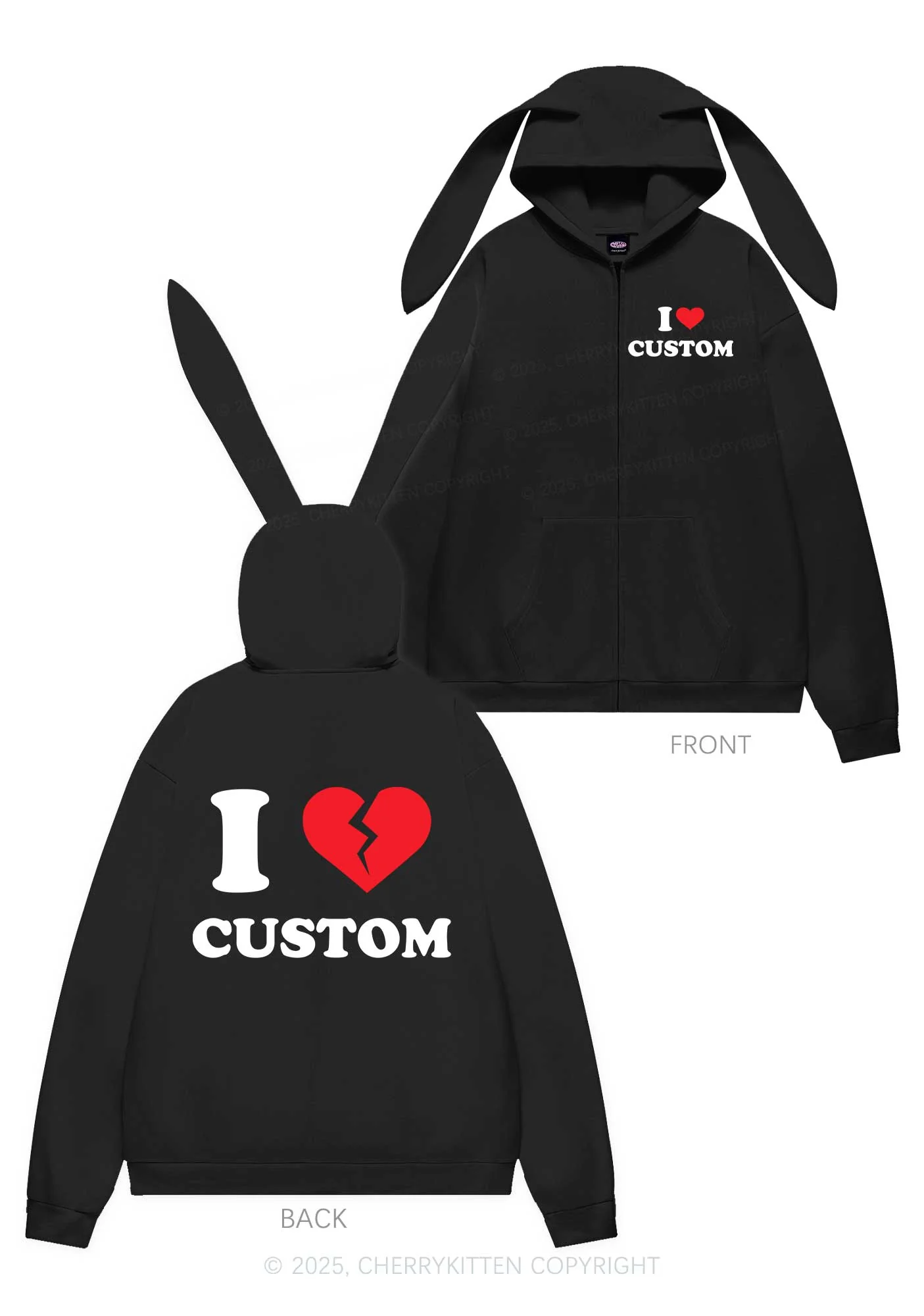 I Hate Custom Personalized Y2K Bunny Ear Zip Hoodie Cherrykitten - Image 4