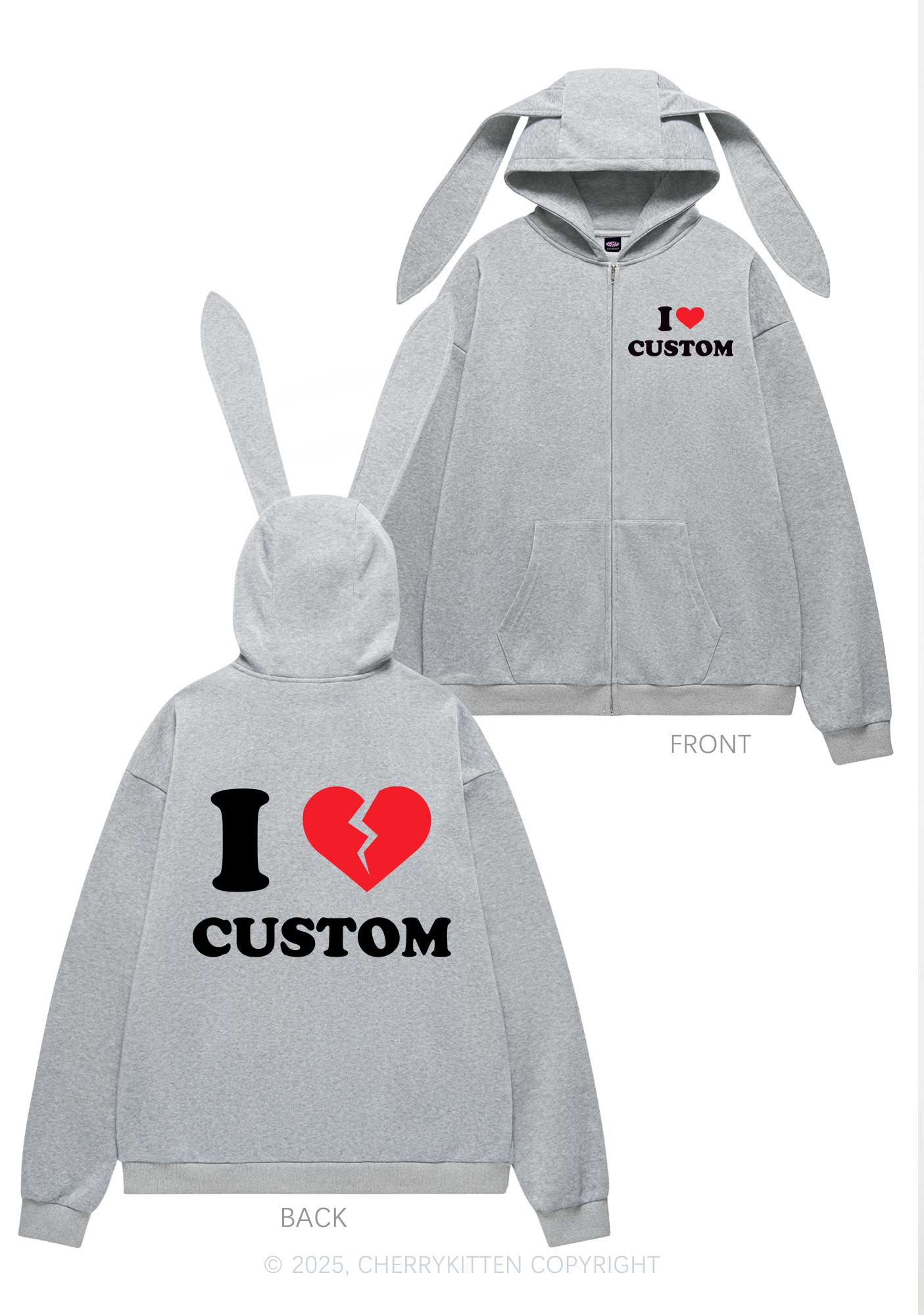 I Hate Custom Personalized Y2K Bunny Ear Zip Hoodie Cherrykitten - Image 5