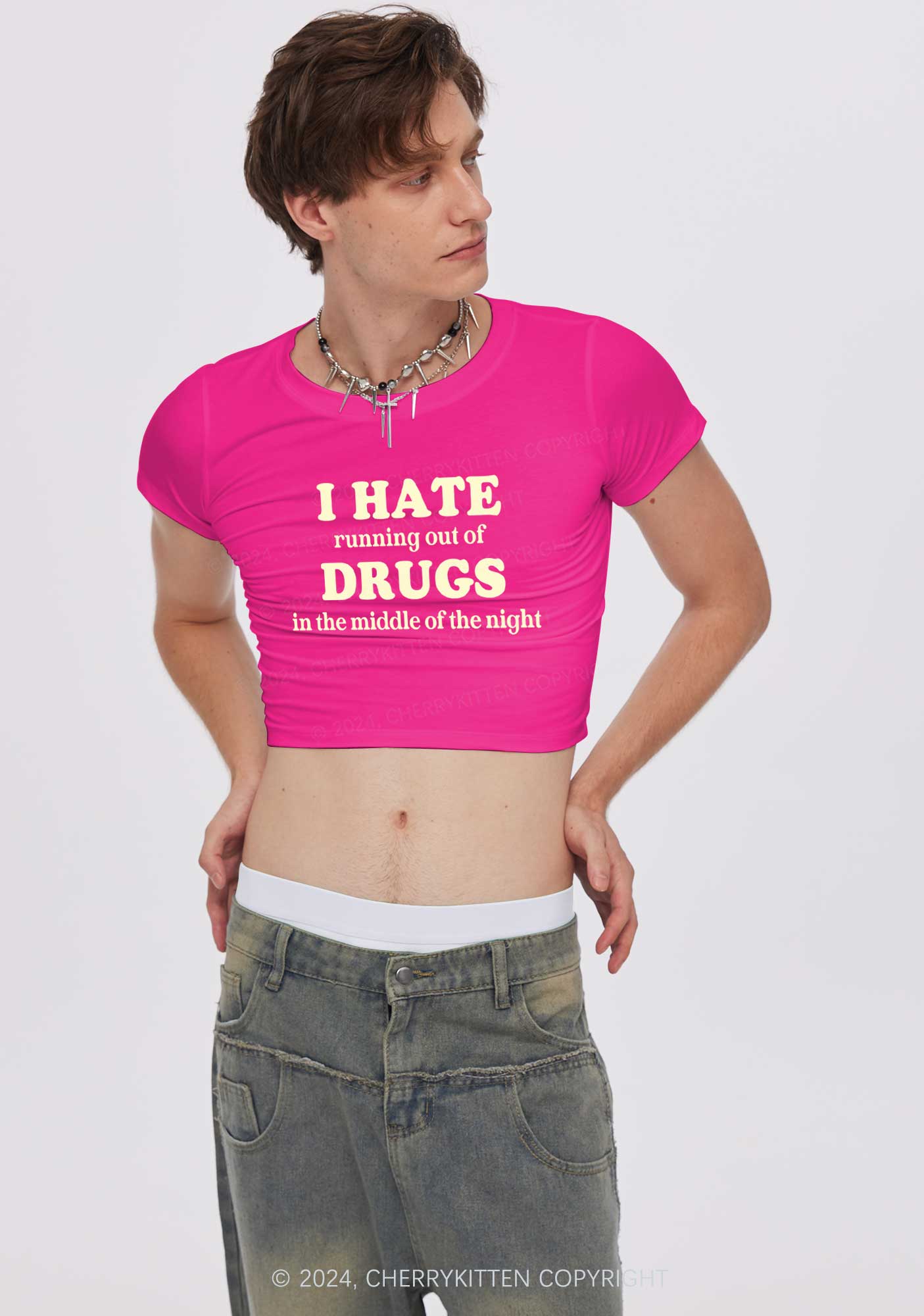 I Hate Drxgs Y2K Baby Tee Cherrykitten - Image 3