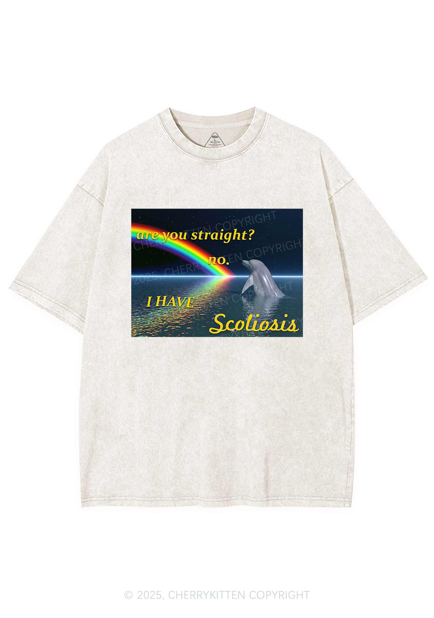 I Have Scoliosis Pride Y2K Shirts Washed Tee Cherrykitten - Image 3