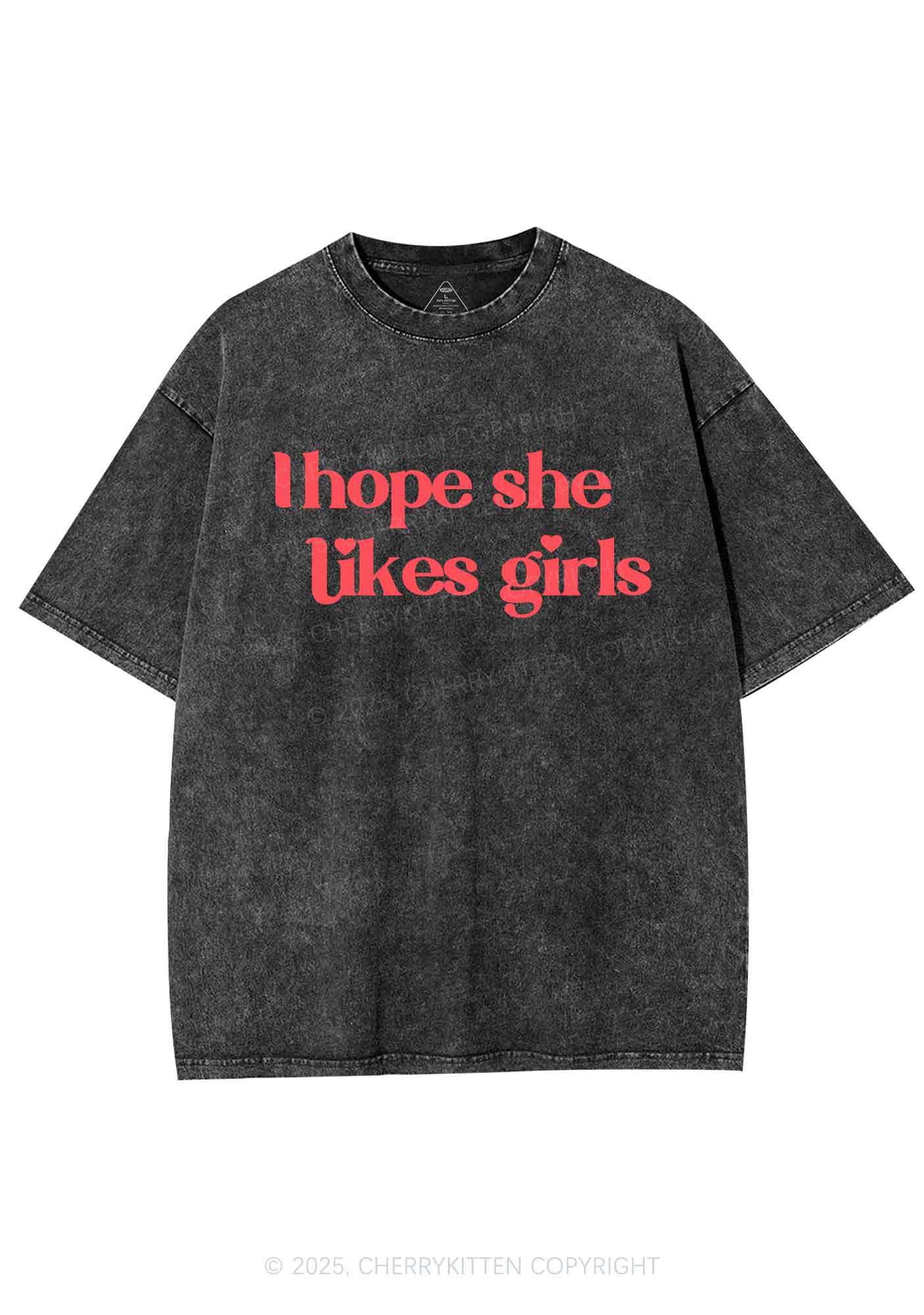I Hope She Likes Girls Y2K Shirts Washed Tee Cherrykitten - Image 3