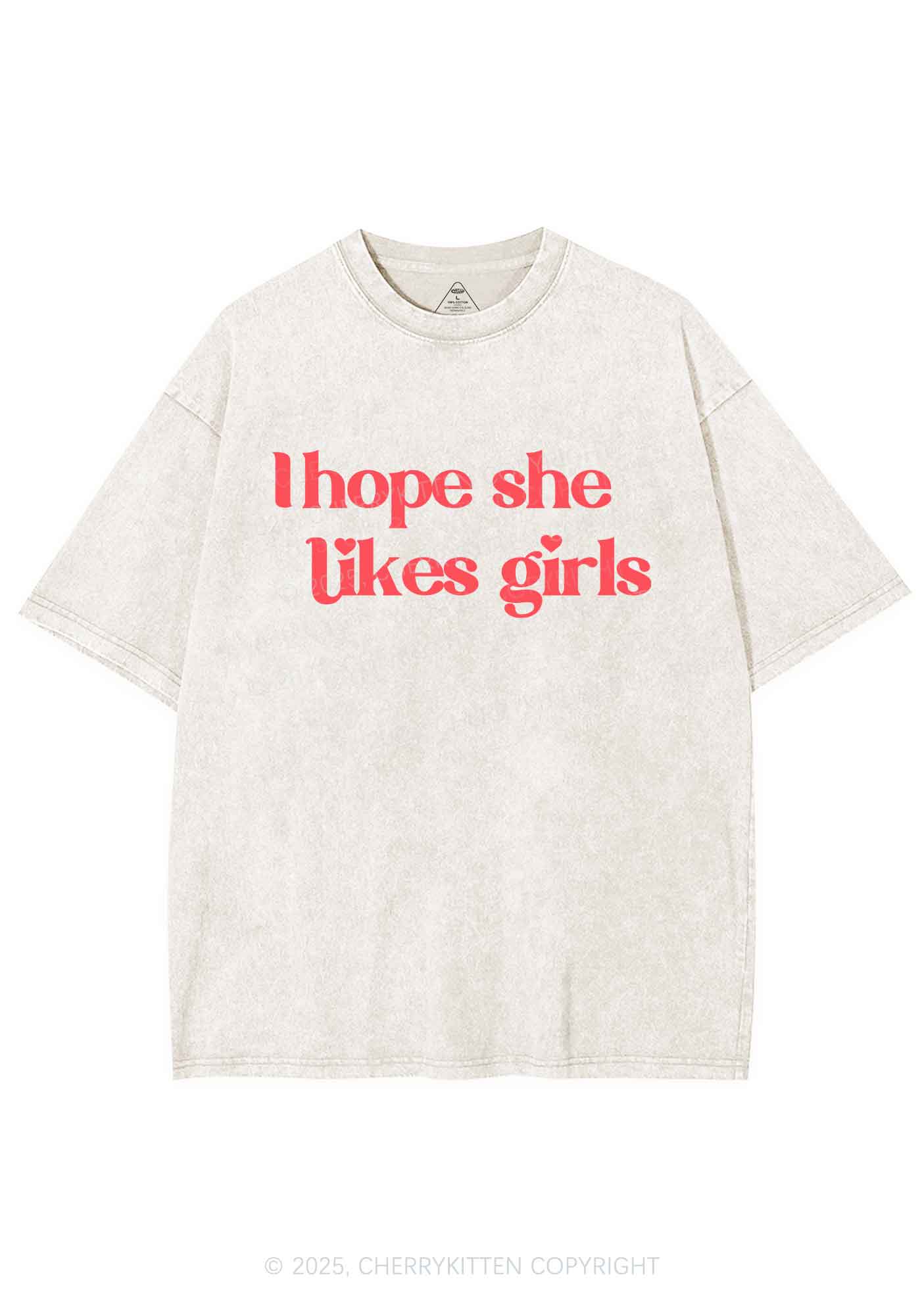 I Hope She Likes Girls Y2K Shirts Washed Tee Cherrykitten - Image 4