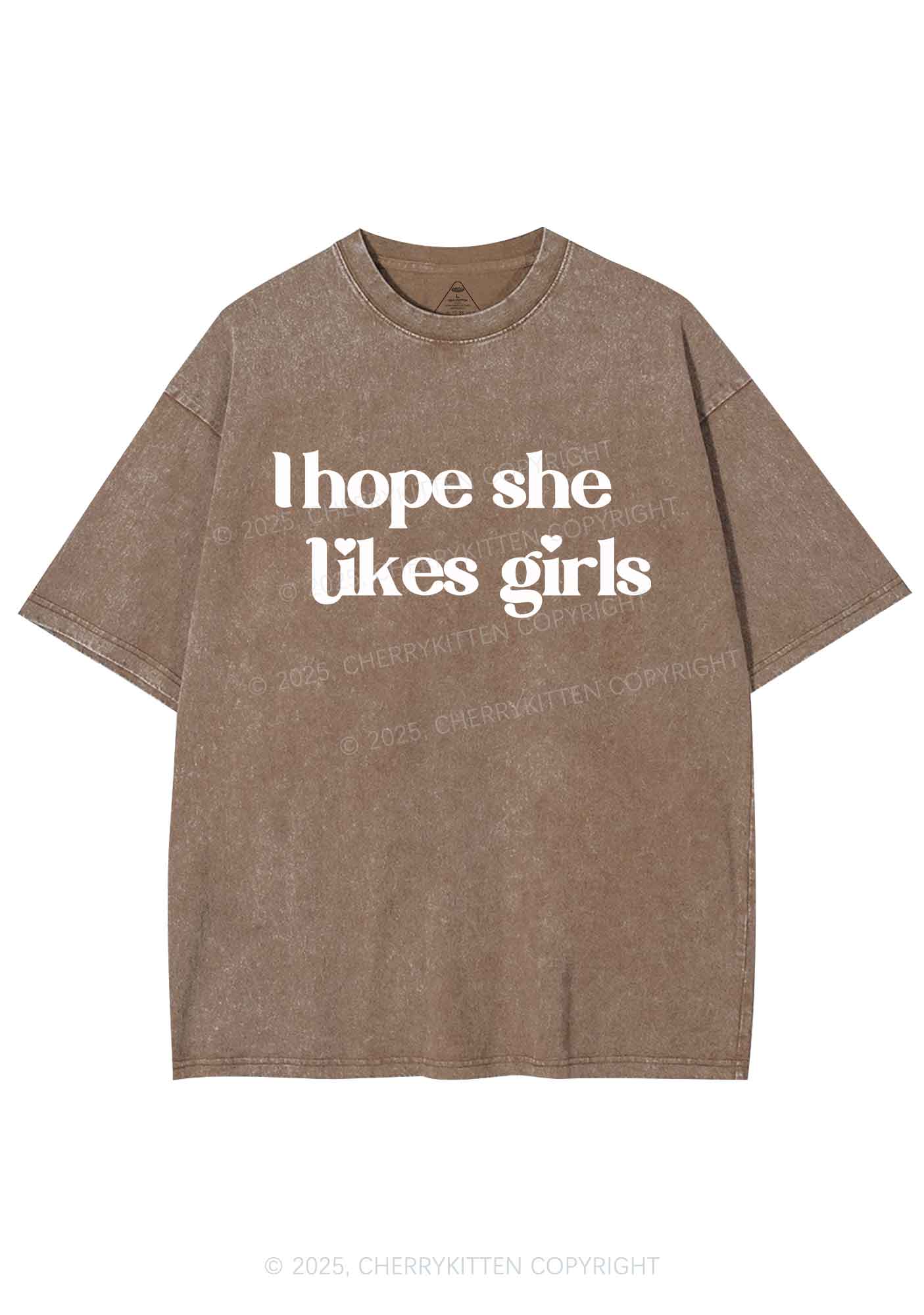 I Hope She Likes Girls Y2K Shirts Washed Tee Cherrykitten - Image 6