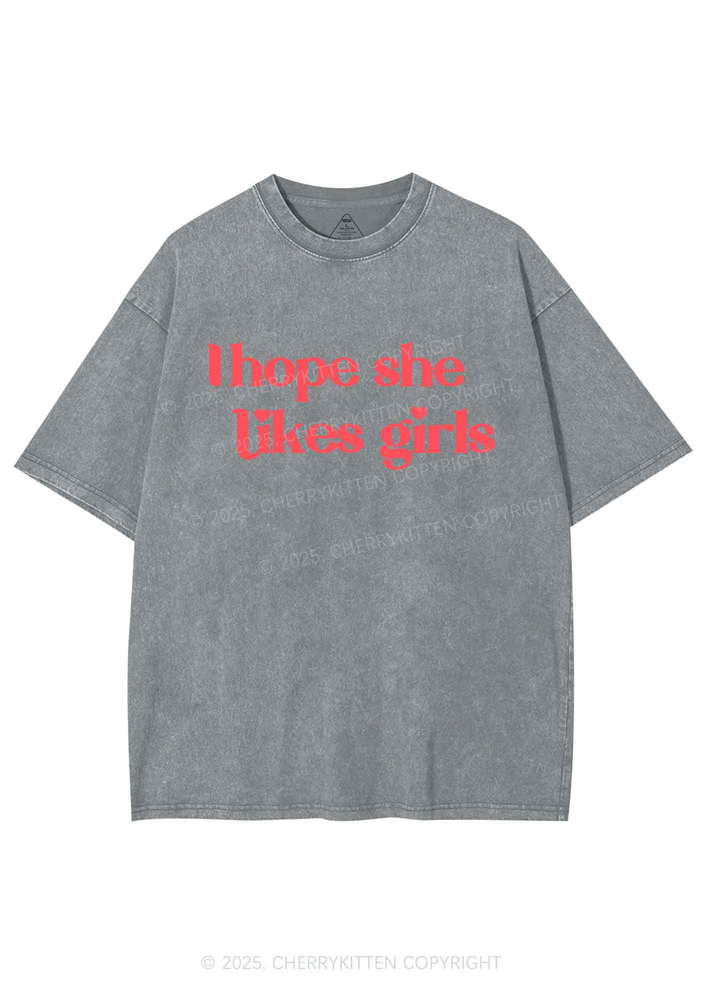 I Hope She Likes Girls Y2K Shirts Washed Tee Cherrykitten - Image 7