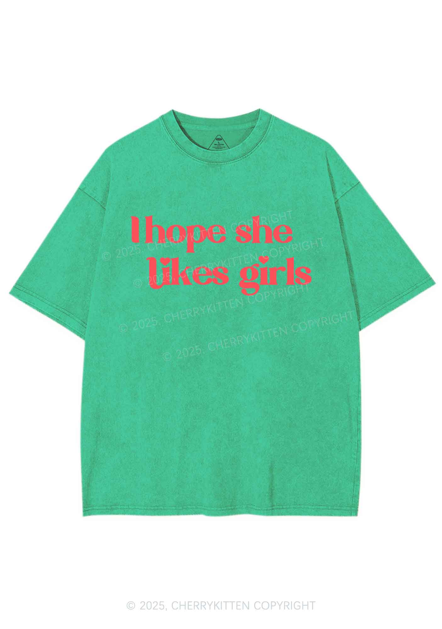 I Hope She Likes Girls Y2K Shirts Washed Tee Cherrykitten - Image 8