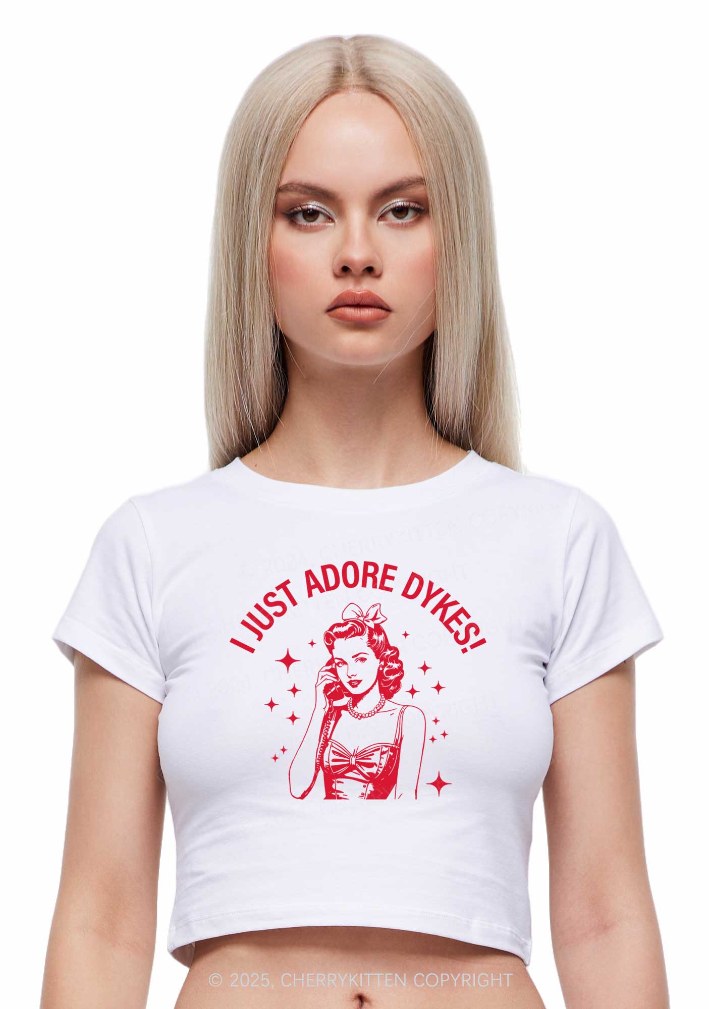 I Just Adore Dykes Y2K Baby Tee Cherrykitten - Image 2