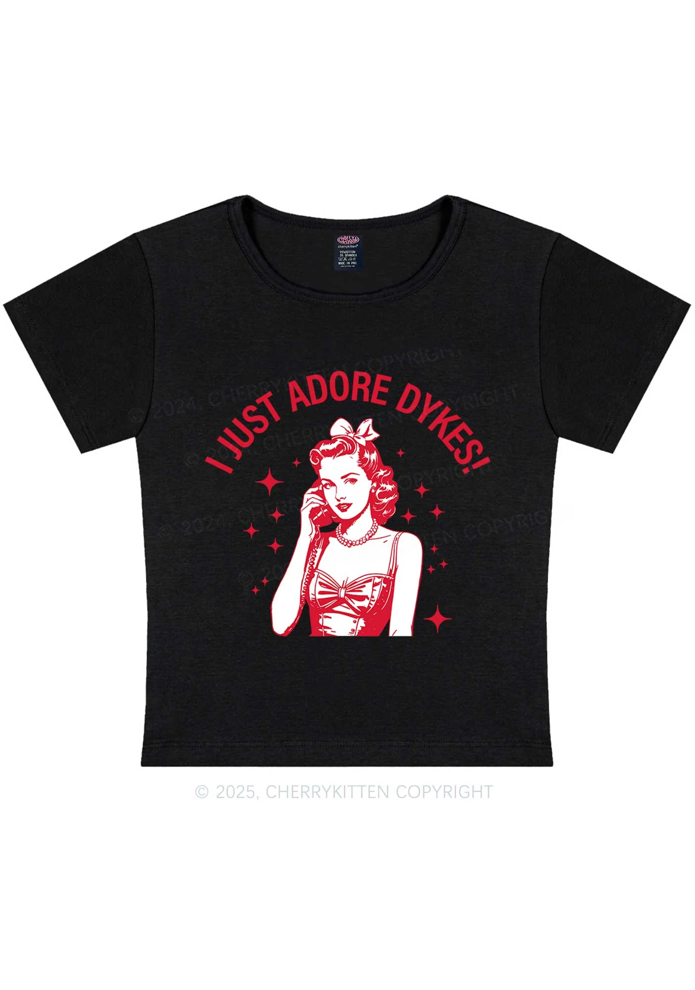 I Just Adore Dykes Y2K Baby Tee Cherrykitten - Image 3