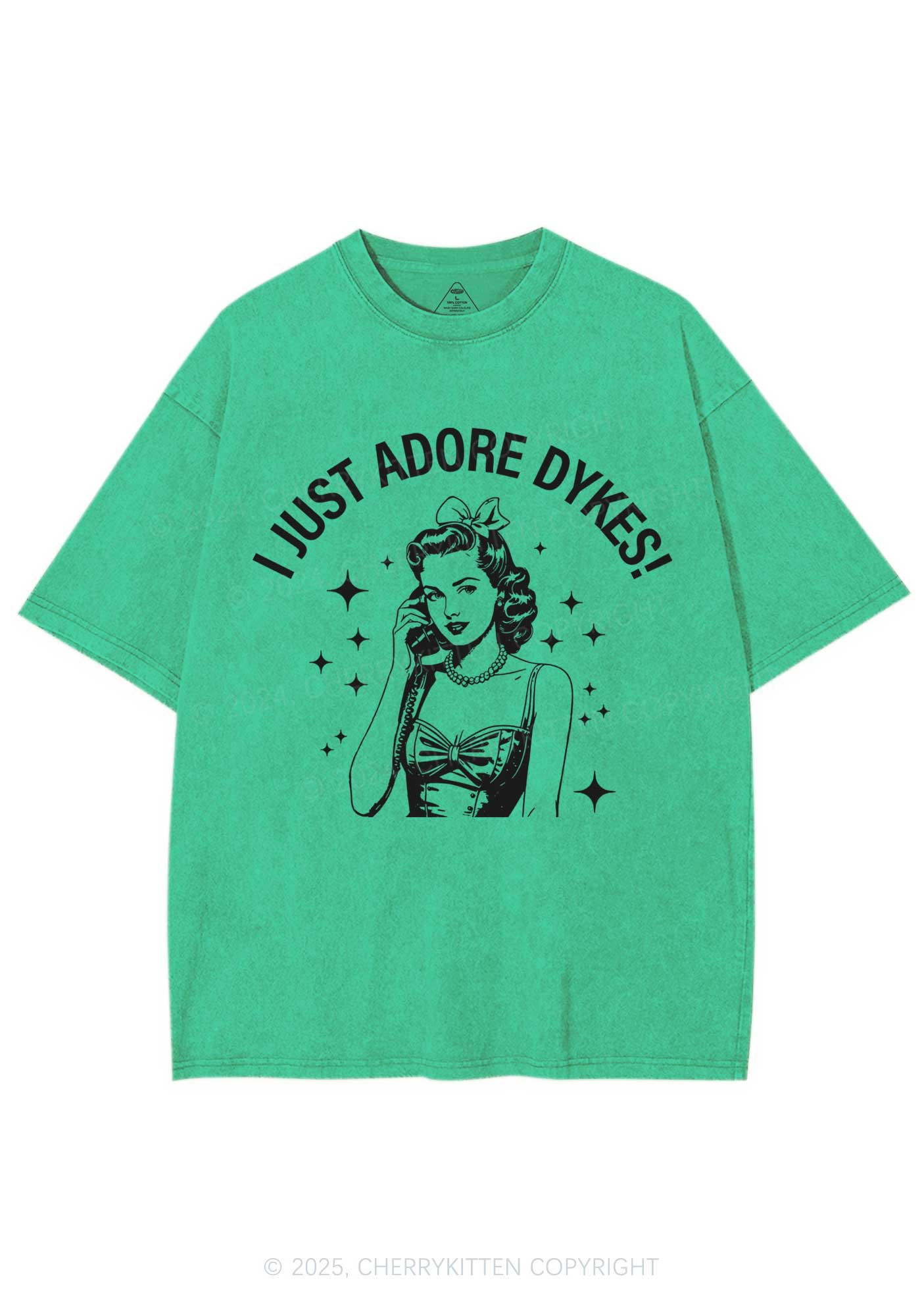 I Just Adore Dykes Y2K Shirts Washed Tee Cherrykitten - Image 6