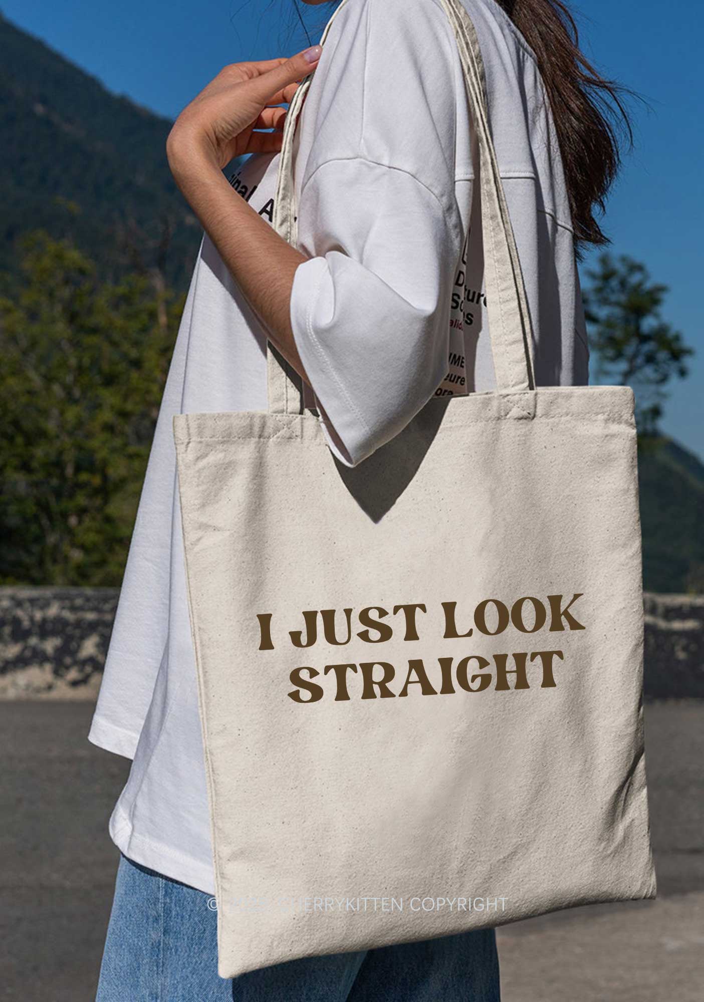 I Just Look Straight Pride Y2K Canvas Tote Bag Cherrykitten - Image 2