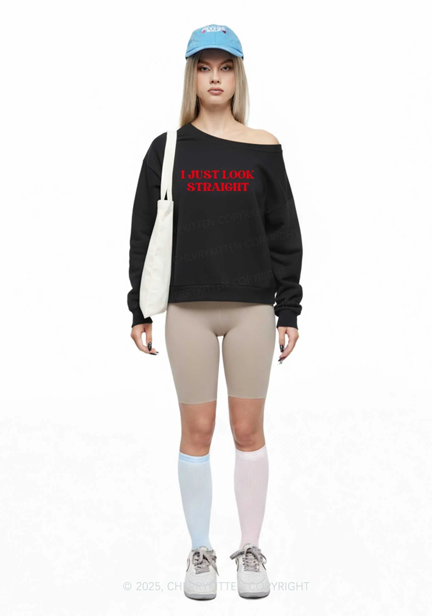 I Just Look Straight Pride Y2K Off Shoulder Sweatshirts Cherrykitten - Image 2