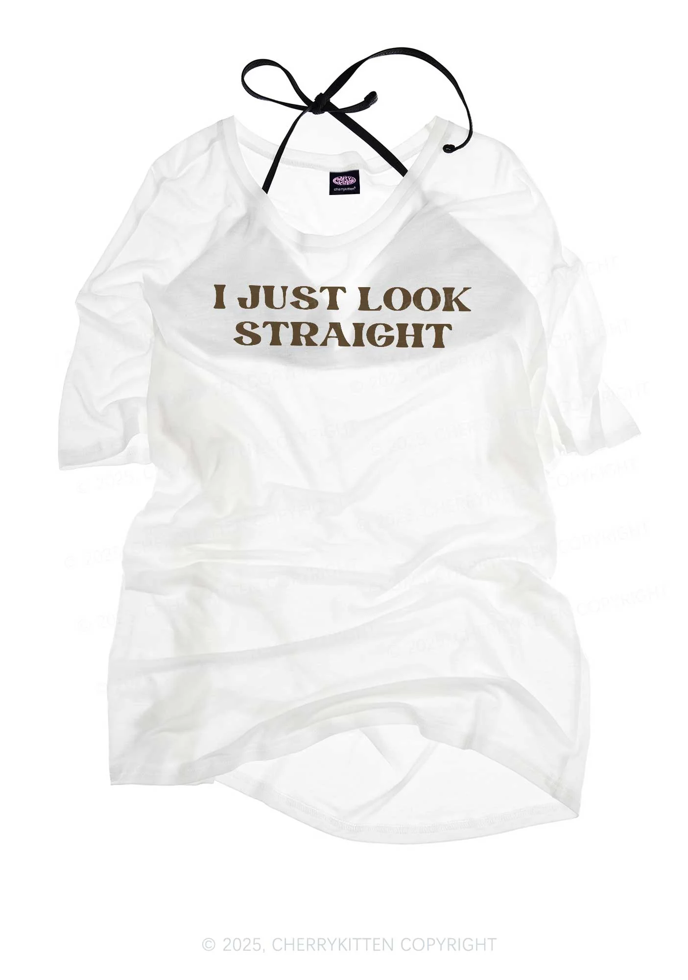 I Just Look Straight Pride Y2K Sheer Boyfriend Tee Cherrykitten - Image 3