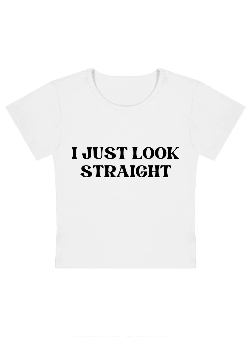 I Just Look Straight Y2k Baby Tee - Image 5
