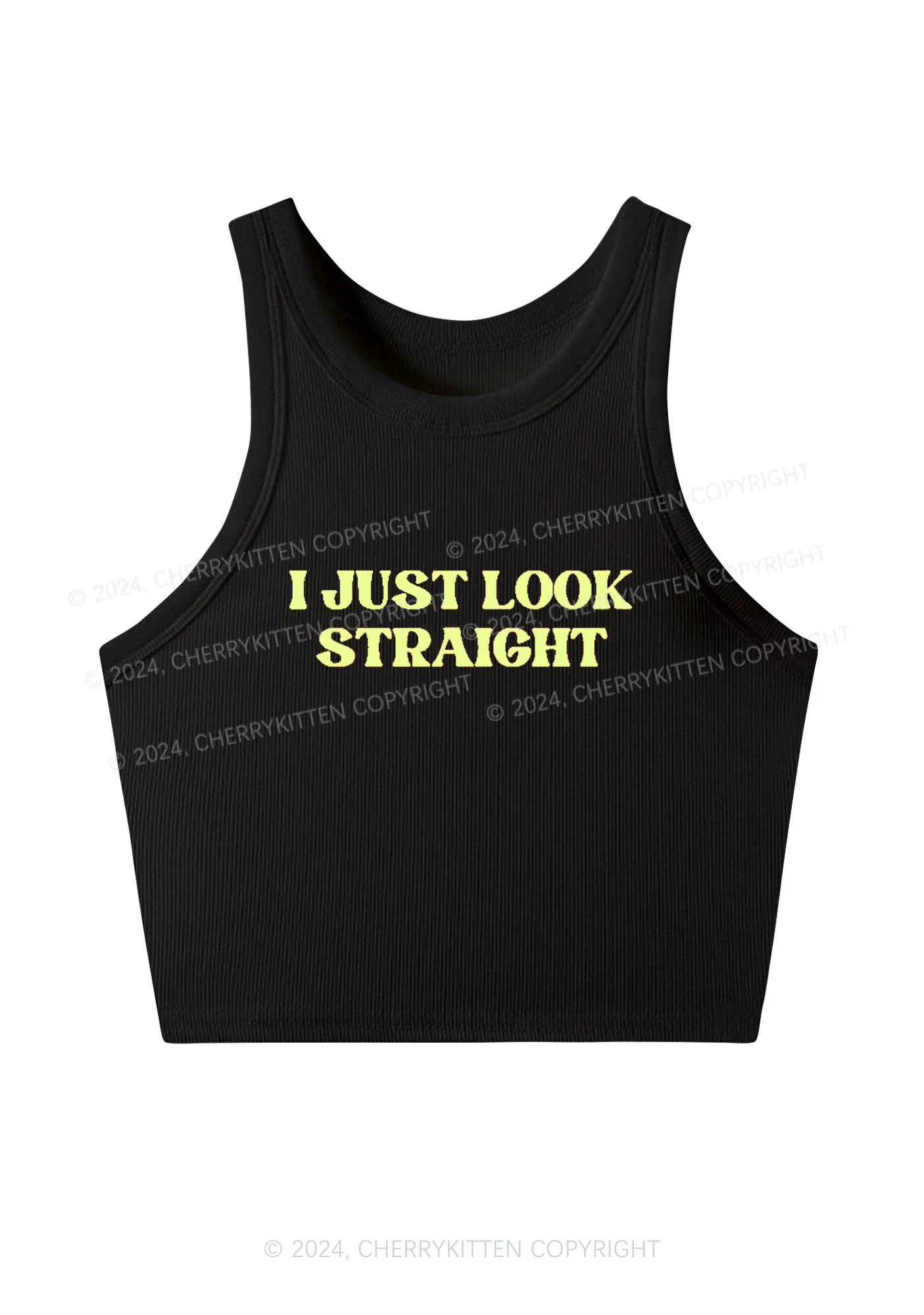 I Just Look Straight Y2K Crop Tank Top Cherrykitten - Image 4