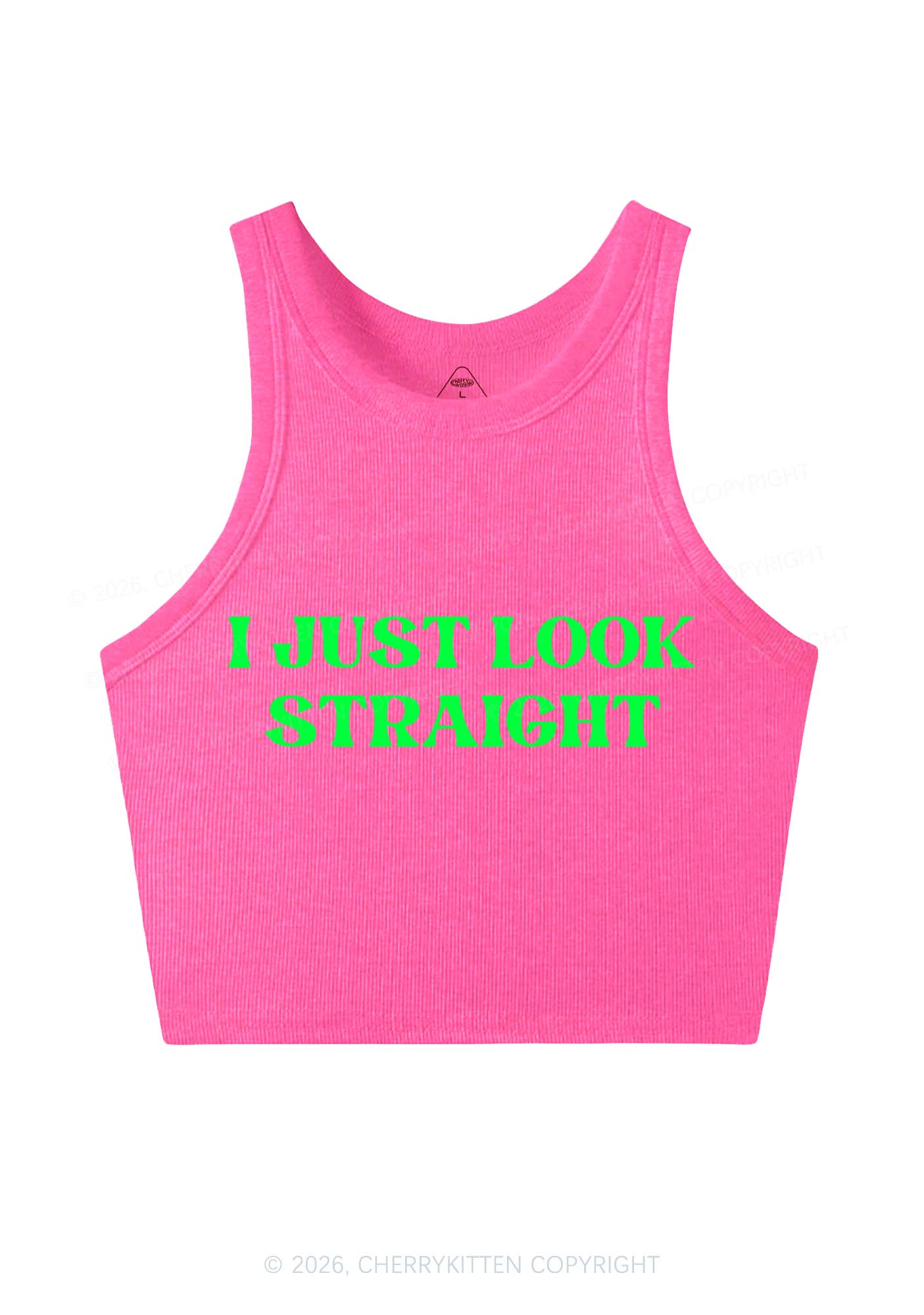 I Just Look Straight Y2K Crop Tank Top Cherrykitten - Image 9