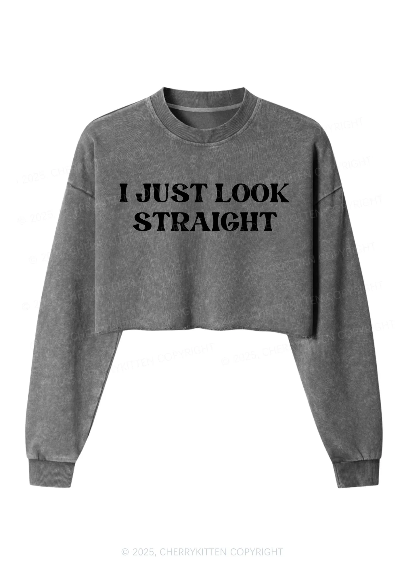 I Just Look Straight Y2K Crop Washed Sweatshirts Cherrykitten - Image 4