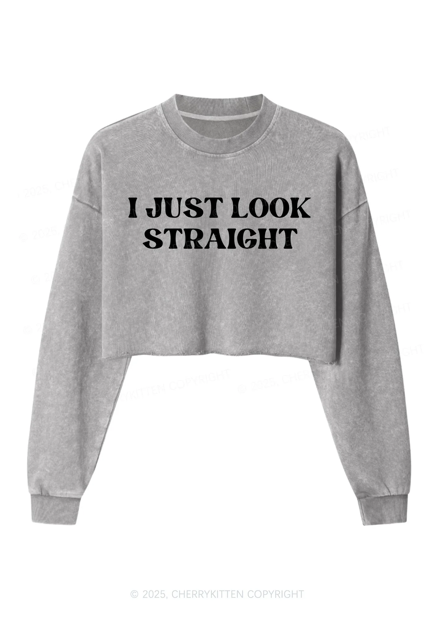 I Just Look Straight Y2K Crop Washed Sweatshirts Cherrykitten - Image 5