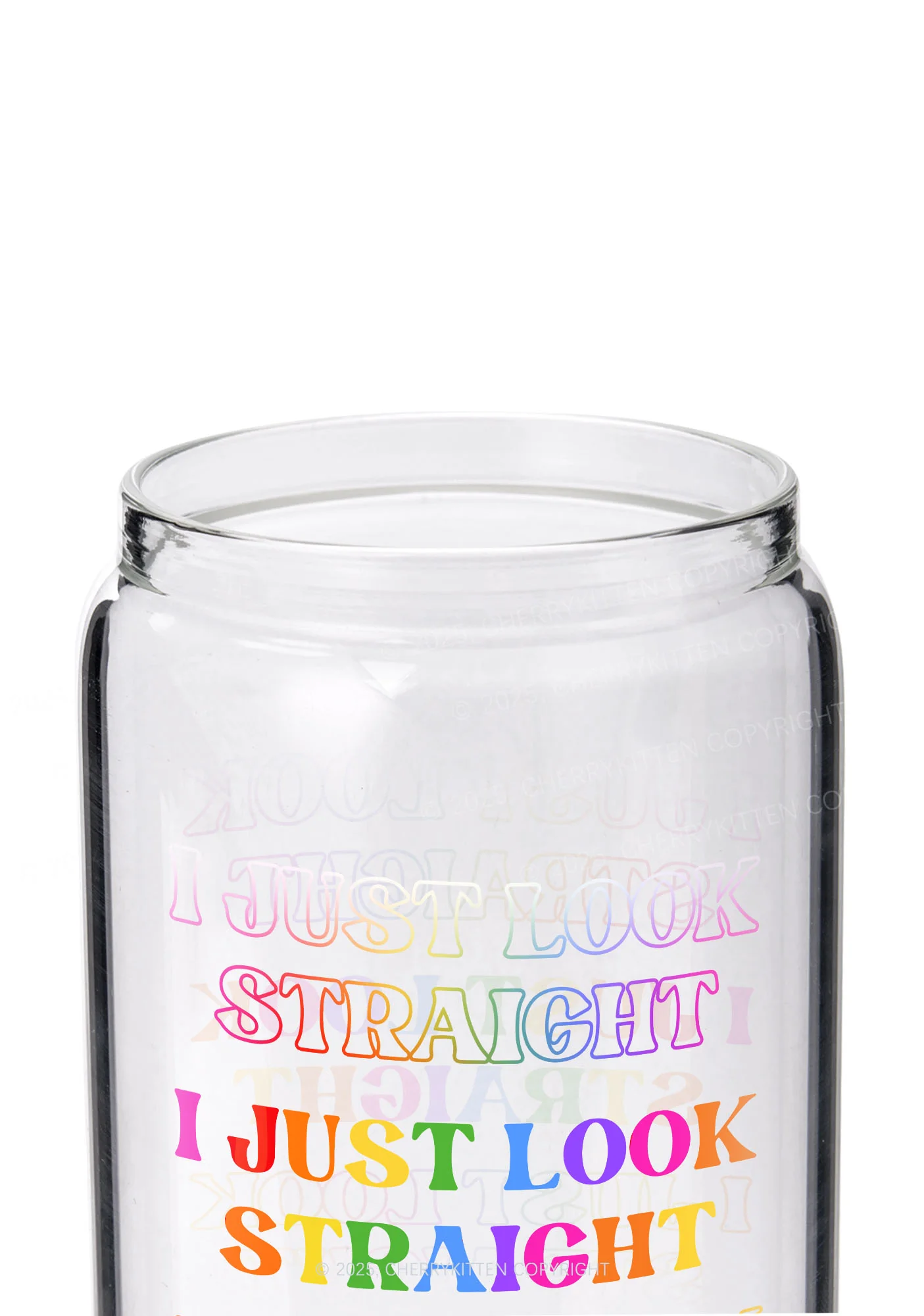 I Just Look Straight Y2K Printed Glass Cup Cherrykitten - Image 2