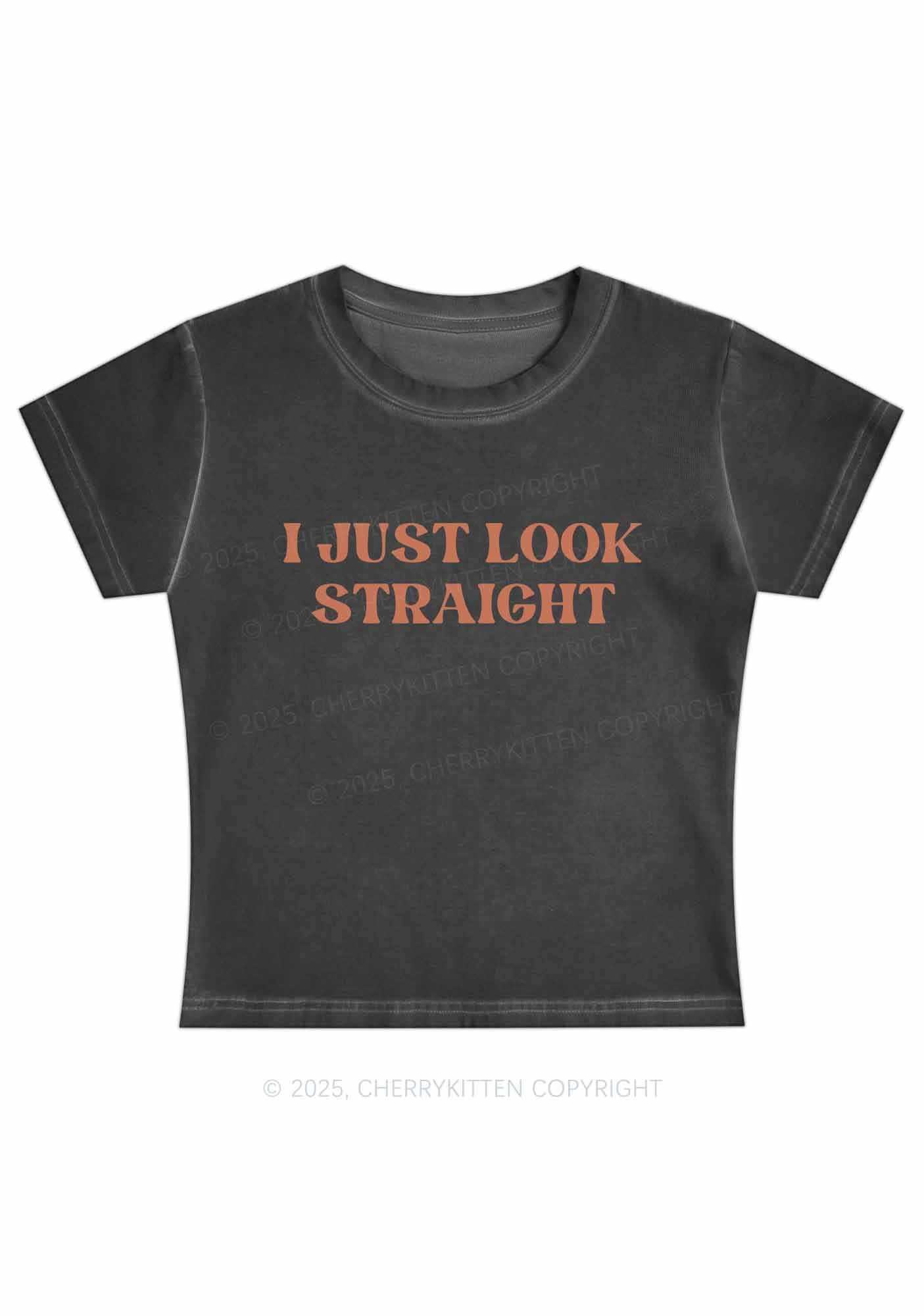 I Just Look Straight Y2K Vintage Classic Tee Cherrykitten - Image 2