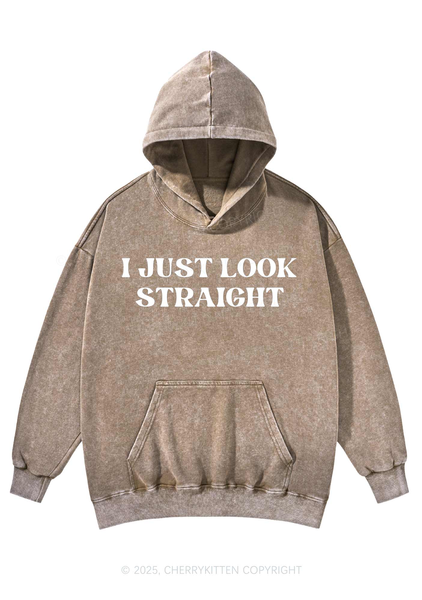 I Just Look Straight Y2K Washed Hoodie Cherrykitten - Image 5