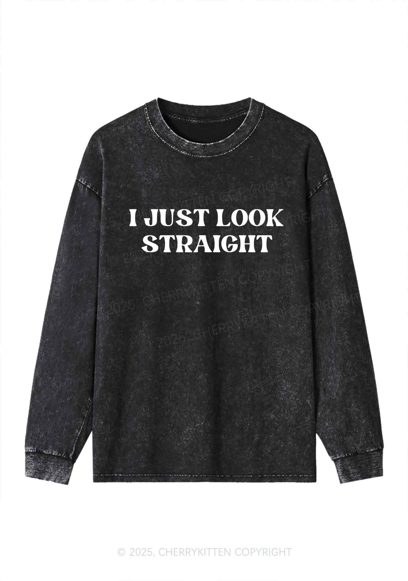 I Just Look Straight Y2K Washed Long Sleeves Cherrykitten - Image 2
