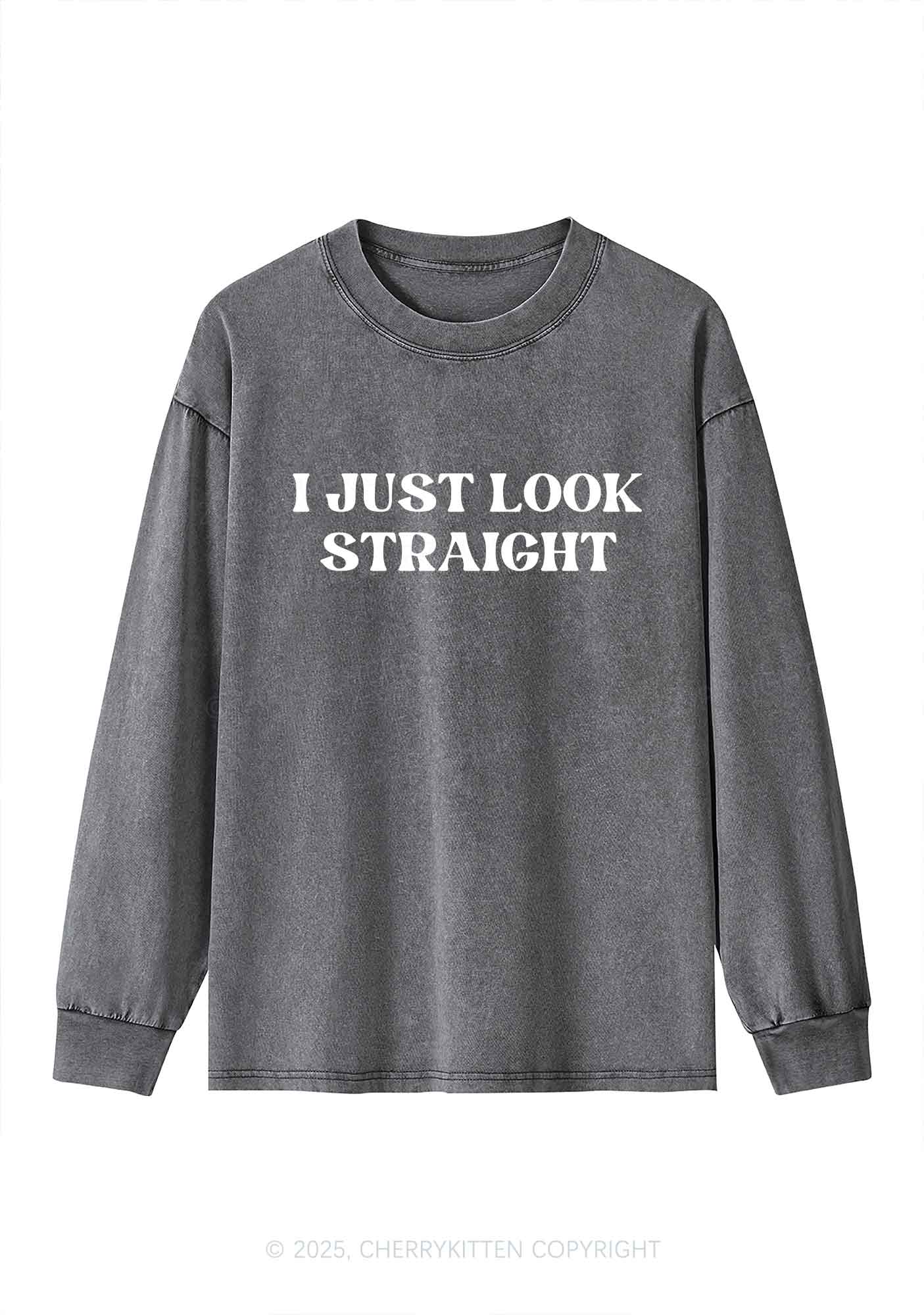 I Just Look Straight Y2K Washed Long Sleeves Cherrykitten - Image 3