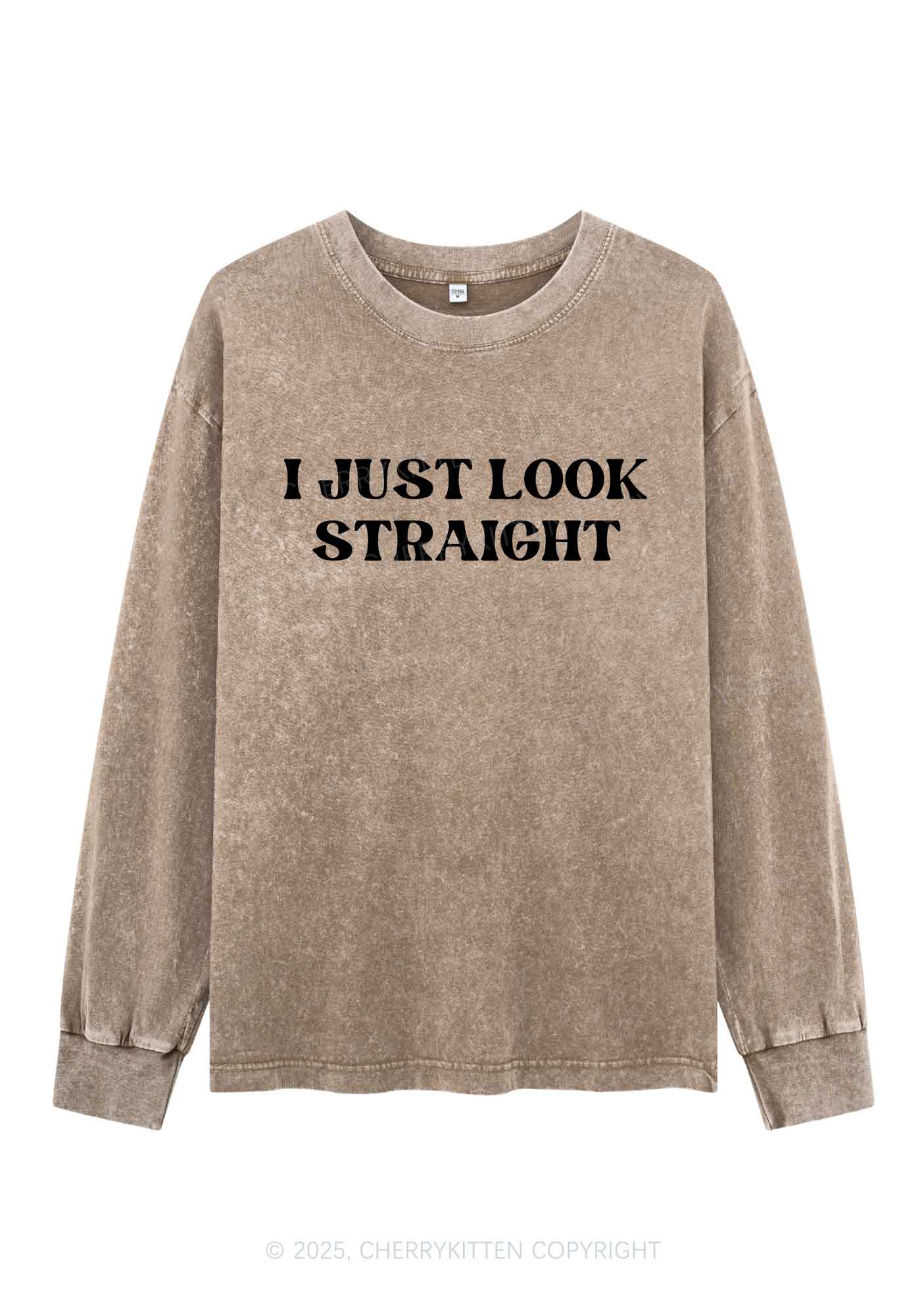 I Just Look Straight Y2K Washed Long Sleeves Cherrykitten - Image 4