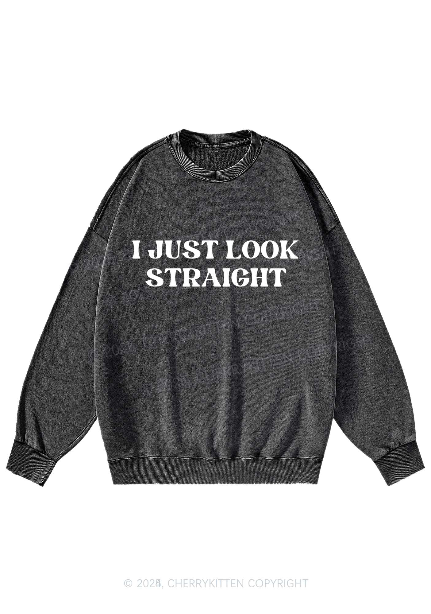 I Just Look Straight Y2K Washed Sweatshirts Cherrykitten - Image 4