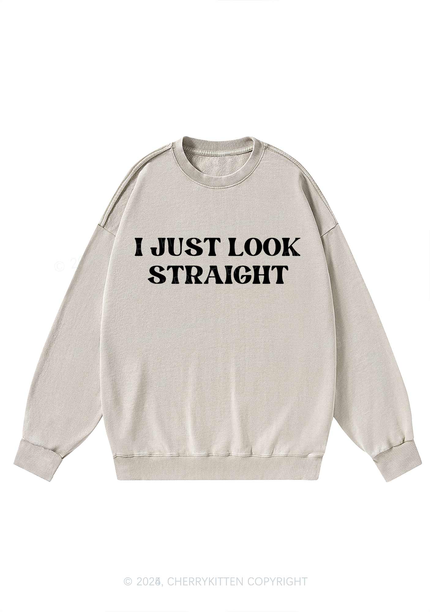 I Just Look Straight Y2K Washed Sweatshirts Cherrykitten - Image 5