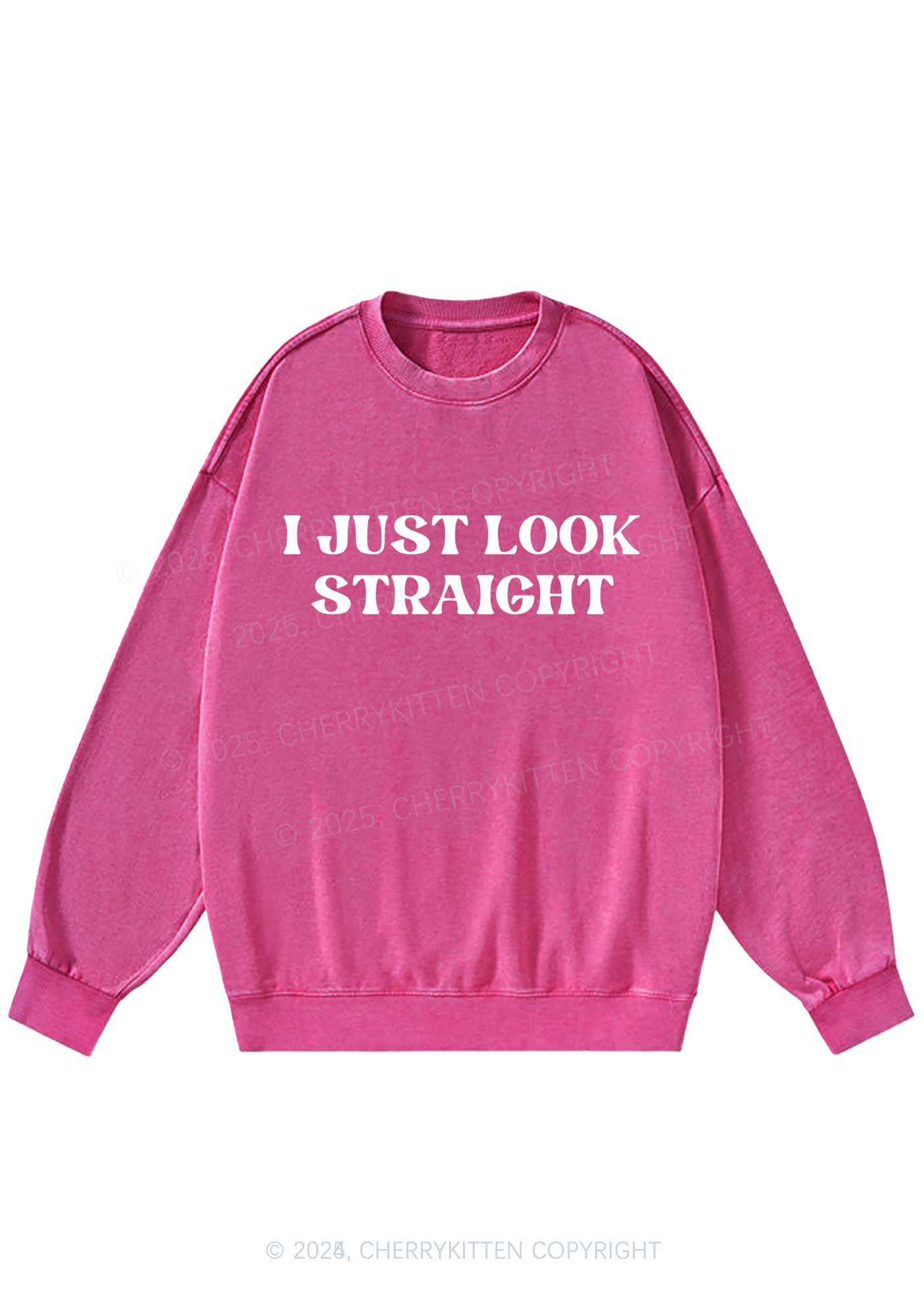 I Just Look Straight Y2K Washed Sweatshirts Cherrykitten - Image 6
